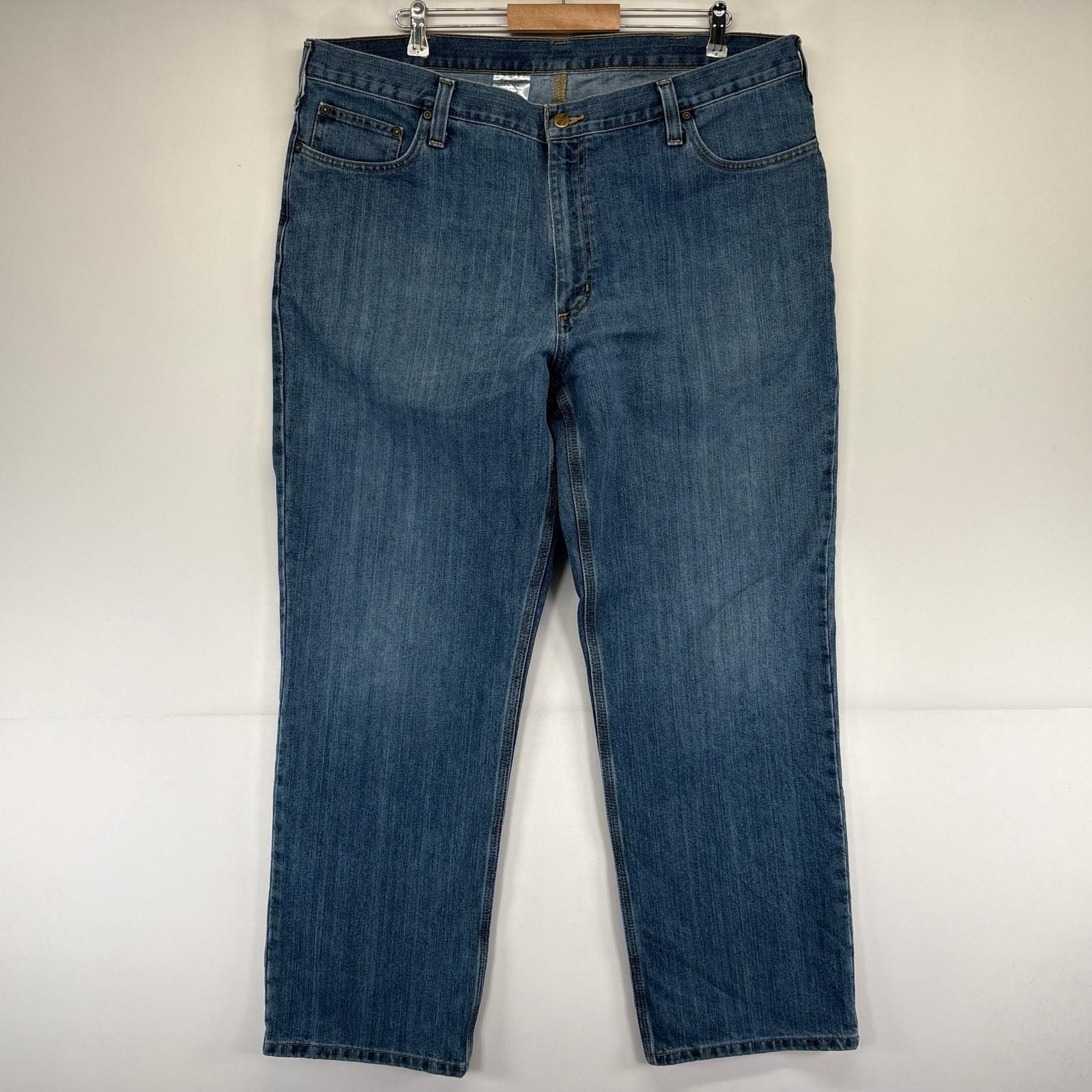 古着 カーハート Carhartt デニム パンツ ストレート ワンポイントロゴ ジッパーフライ 大きいサイズ w42×L32 ブルー系 メンズ