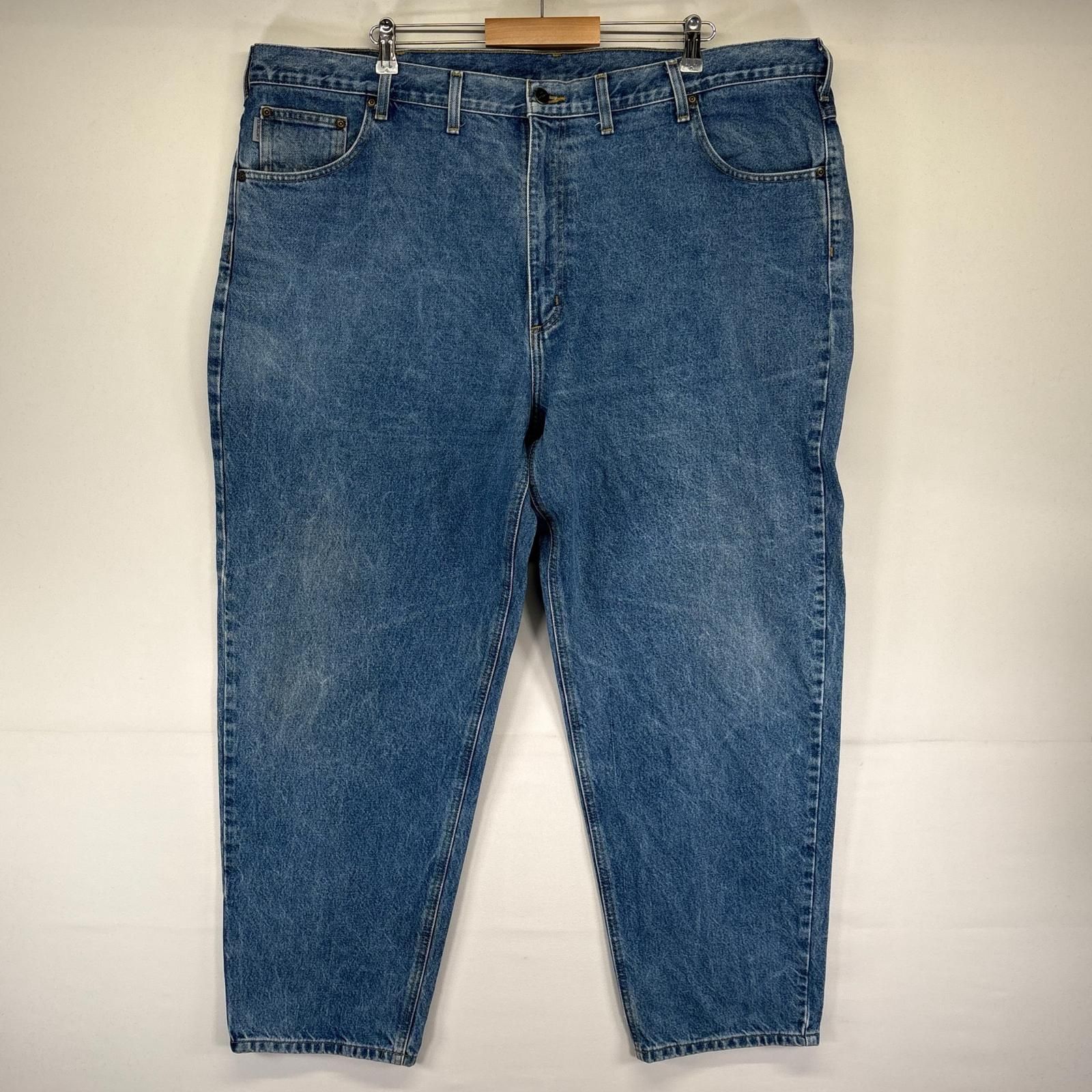 古着 カーハート Carhartt デニム パンツ Gパン 5ポケ 大きいサイズ ワーク テーパード ワンポイントロゴ W48 L32 ブルー系 メンズ