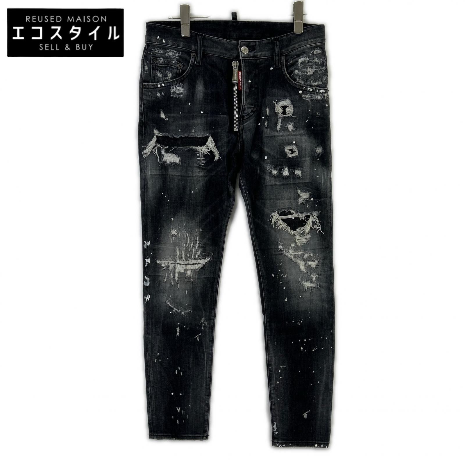 DSQUARED2　ディースクエアード　S74LB0997 21年製 ブラック Jeansy Skater Jean スケータージーン ペイント加工スキニーデニムパンツ　42