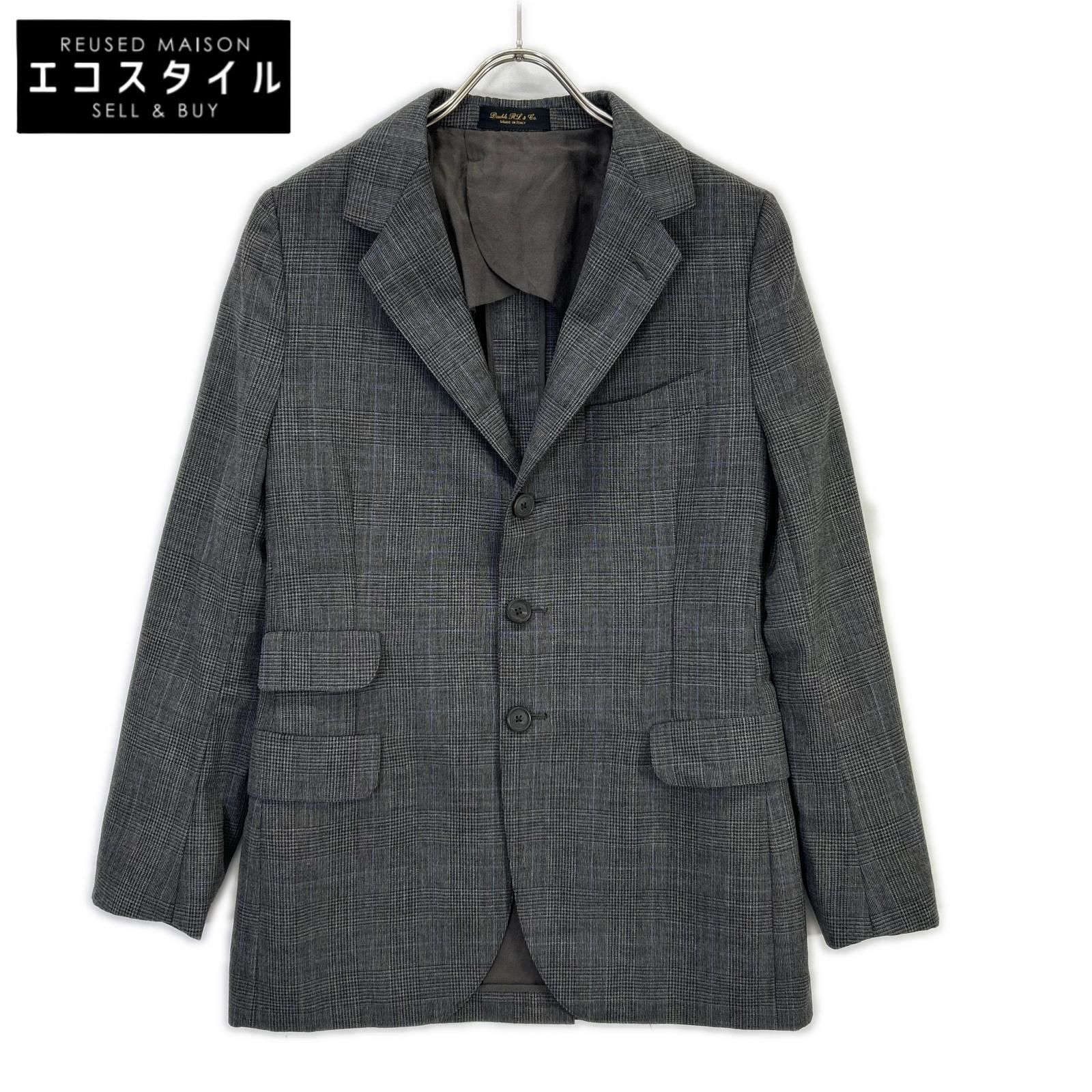 RRL　ダブルアールエル　782831185001 イタリア製 グレー ウール100 センターベント グレンチェック 3Bテーラードジャケット　36S