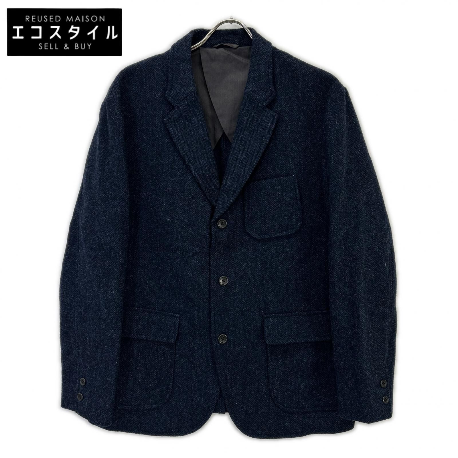 SHIPS　シップス　×WOOLRICH ネイビーヘリンボーン 本切羽テーラードジャケット　L