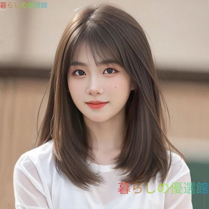 大人気 ウィッグ フルウィッグ セミロング 内巻 ぱっつん前髪 自然 通気 すっきり かつら エクウイッグ ガール レディース 前髪 女装 耐熱 ブラック ブラウンjf668