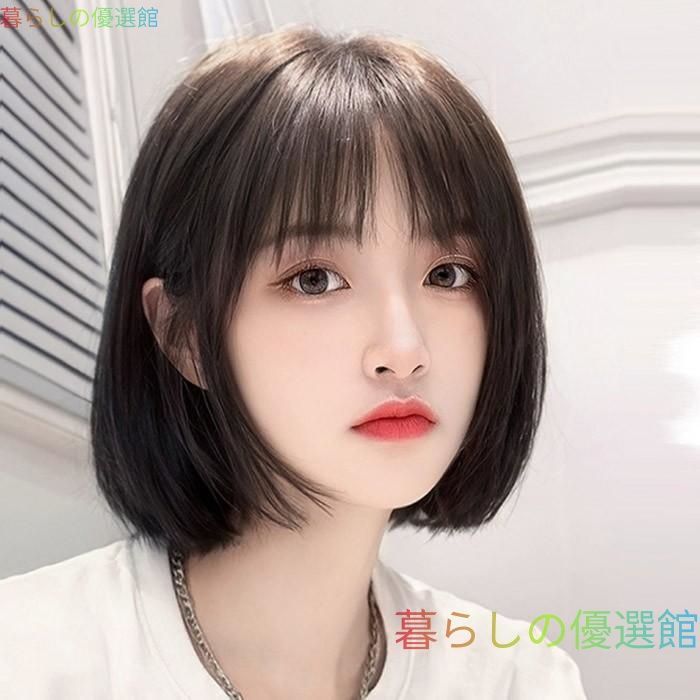大人気 ウィッグ フルウィッグ ショートボブ 内巻 ぱっつん前髪 自然 通気 すっきり かつら エクウイッグ ガール レディース 前髪 女装 耐熱 ブラック ブラウンjf667