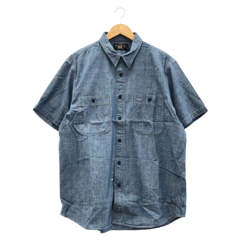 【中古】RRL INDIGO CHAMBRAY WORK SHIRT 半袖シャツ L ブルー ダブルアールエル[10]
