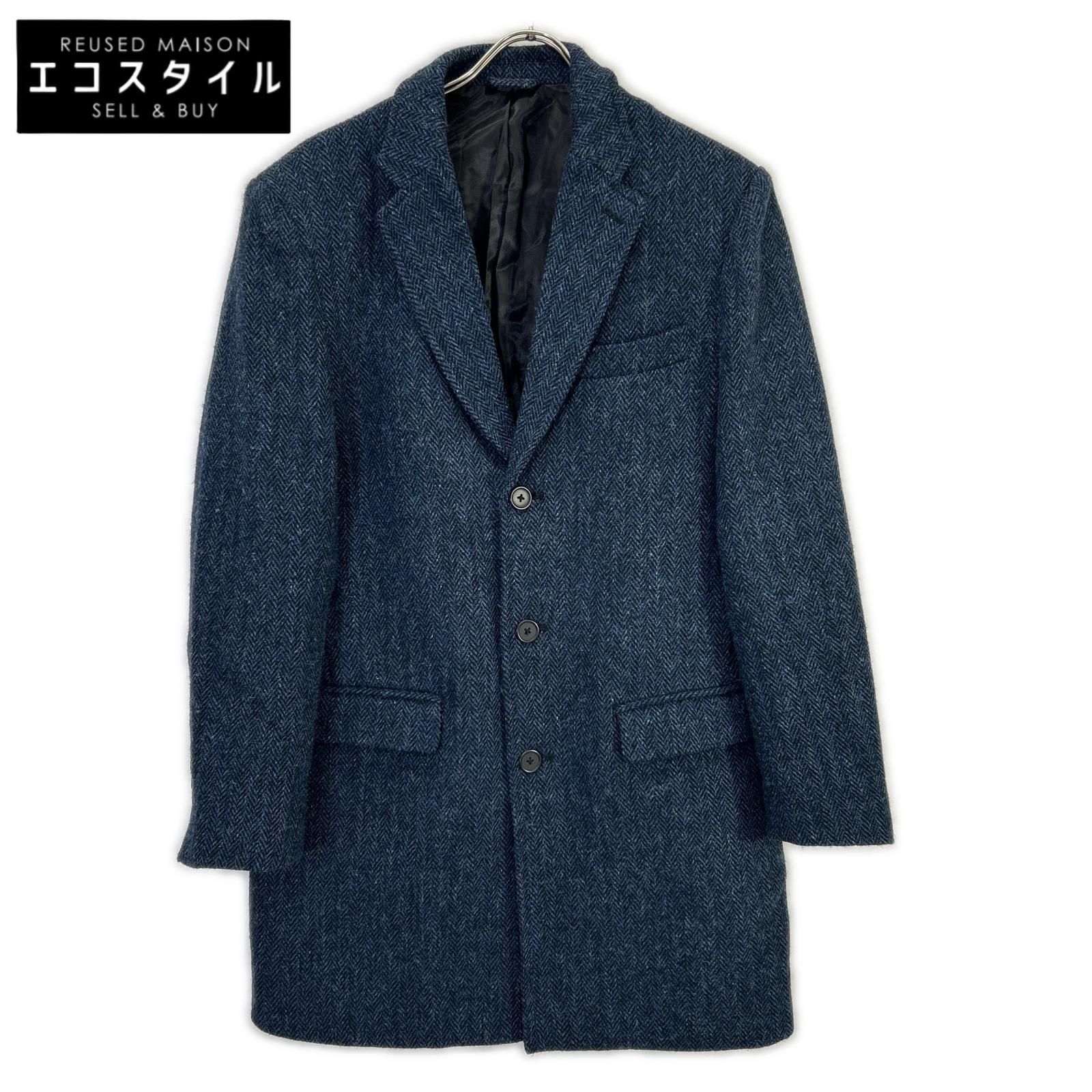Harris Tweed　ハリスツイード　【HERRINGBONE CLUB】ネイビー コート　M