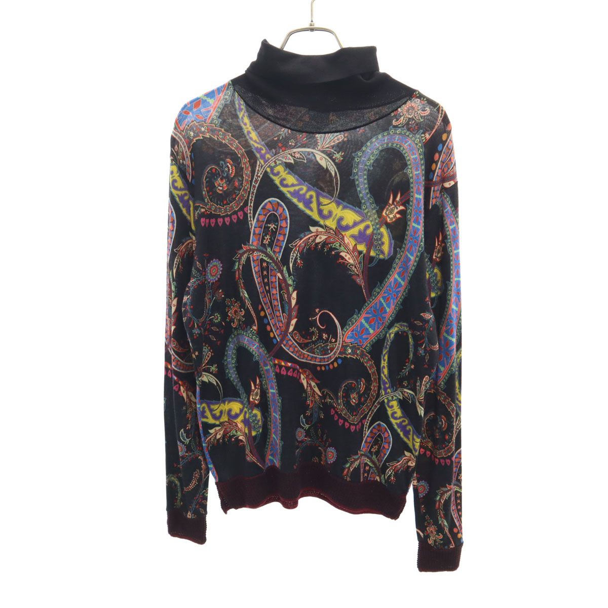 ETRO エトロ イタリア製 総柄 長袖 タートルネック カットソー 44 ブラック レディース 古着