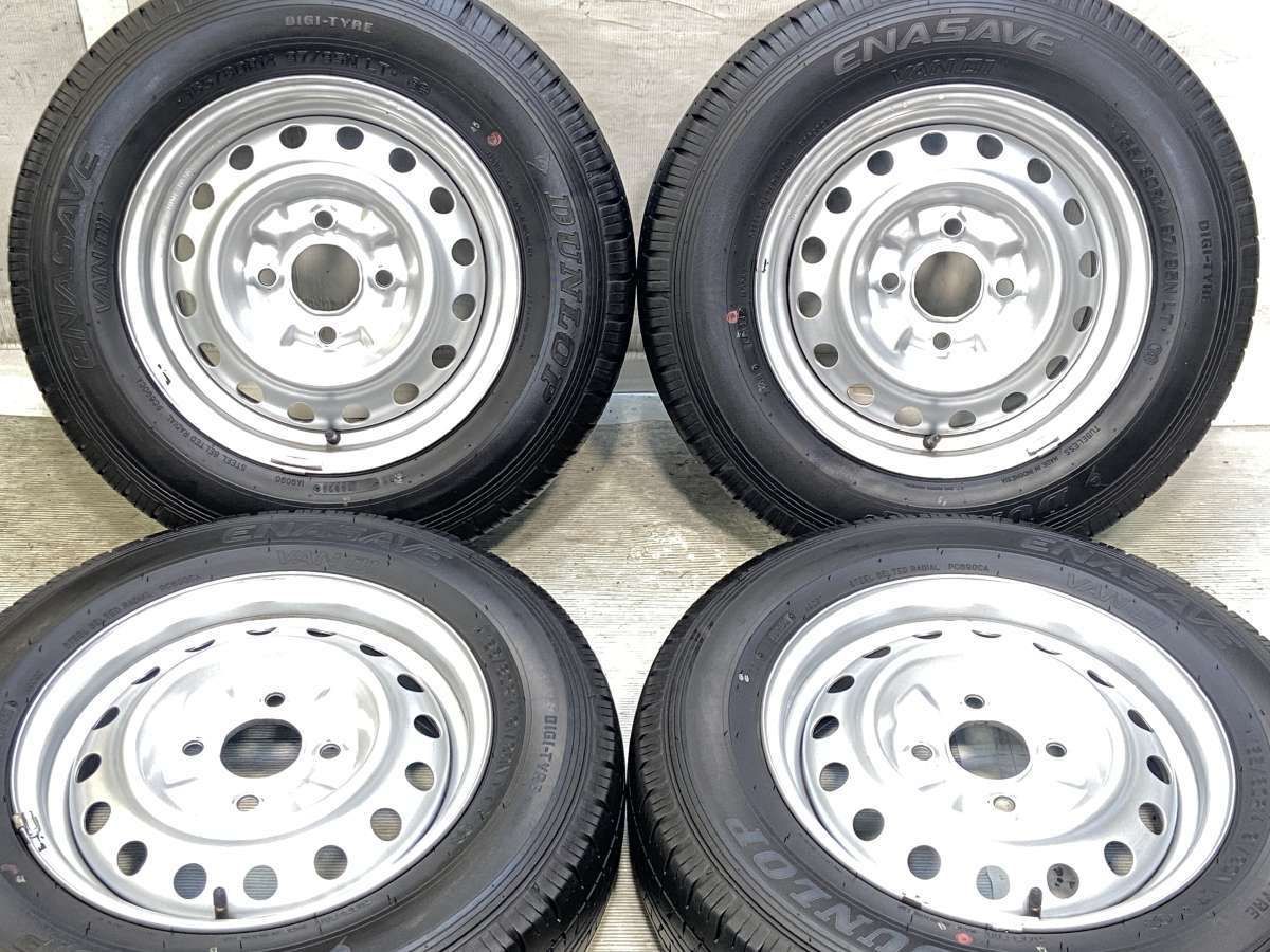 165/80R14 91/90N LT ダンロップ エナセーブ VAN01 日産純正 14x5.0 ・ 14x5.0 114.3-4穴 中古タイヤ サマータイヤ ホイールセット4本 セット s14260422007