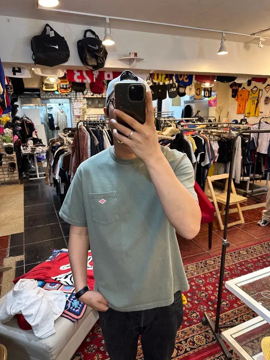 ダントン ポケット ロゴ 半袖 Tシャツ カーキ