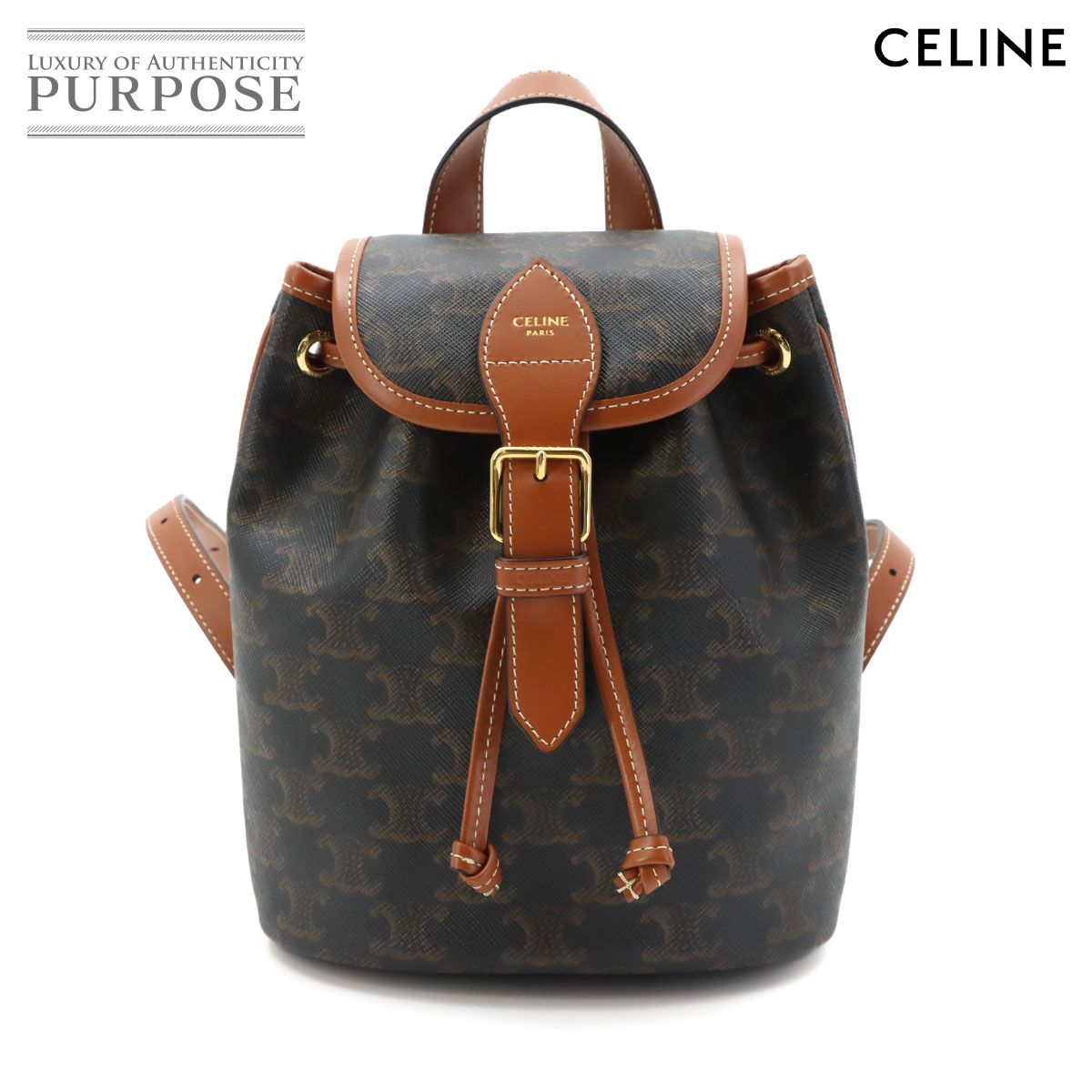 未使用 展示品 セリーヌ CELINE トリオンフ ミニ フォルコ バックパック PVC レザー タン ブラウン 197662 ゴールド 金具 90318747