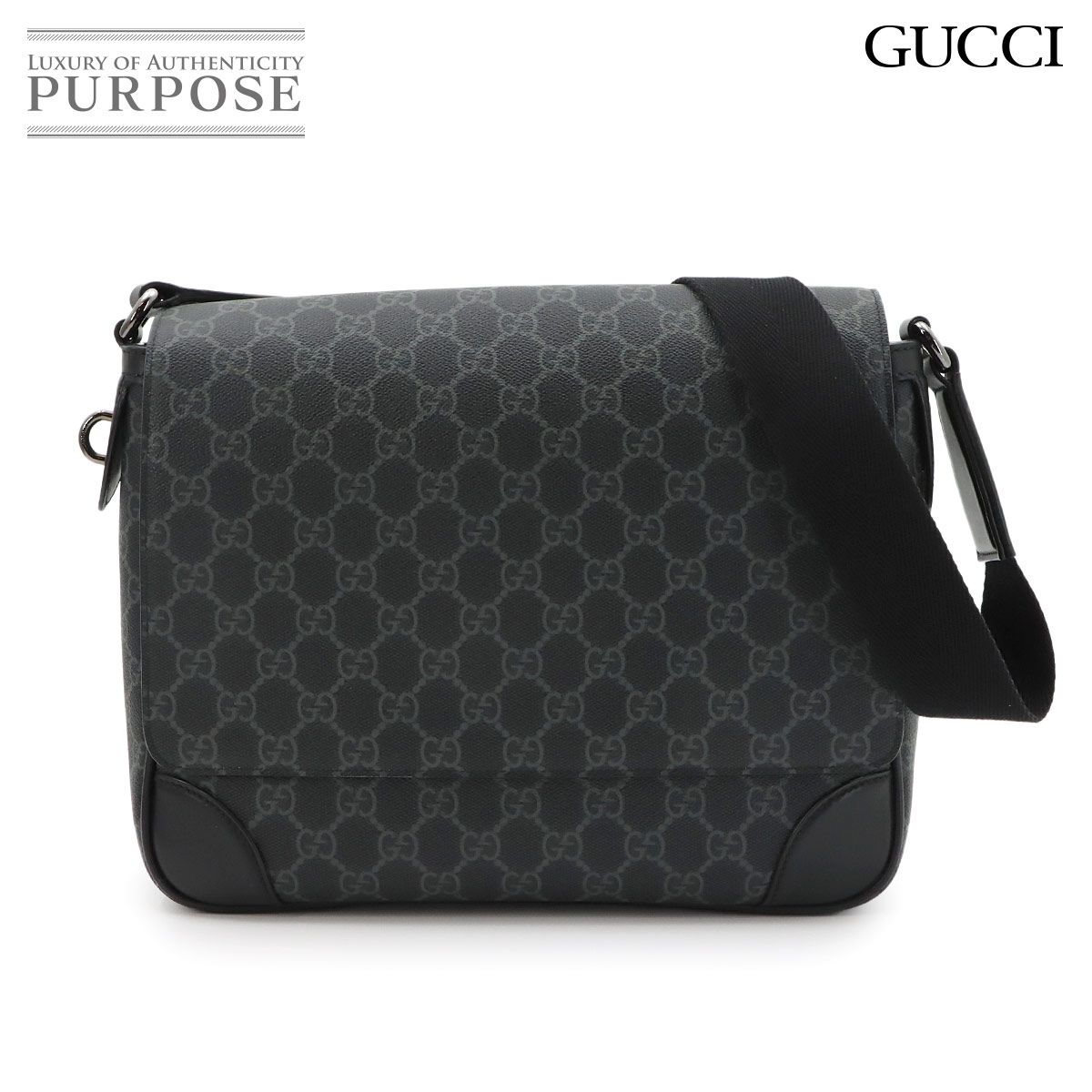 新品同様 グッチ GUCCI GGエンブレム ミディアム クロスボディ ショルダー バッグ レザー ブラック 821154 90320626
