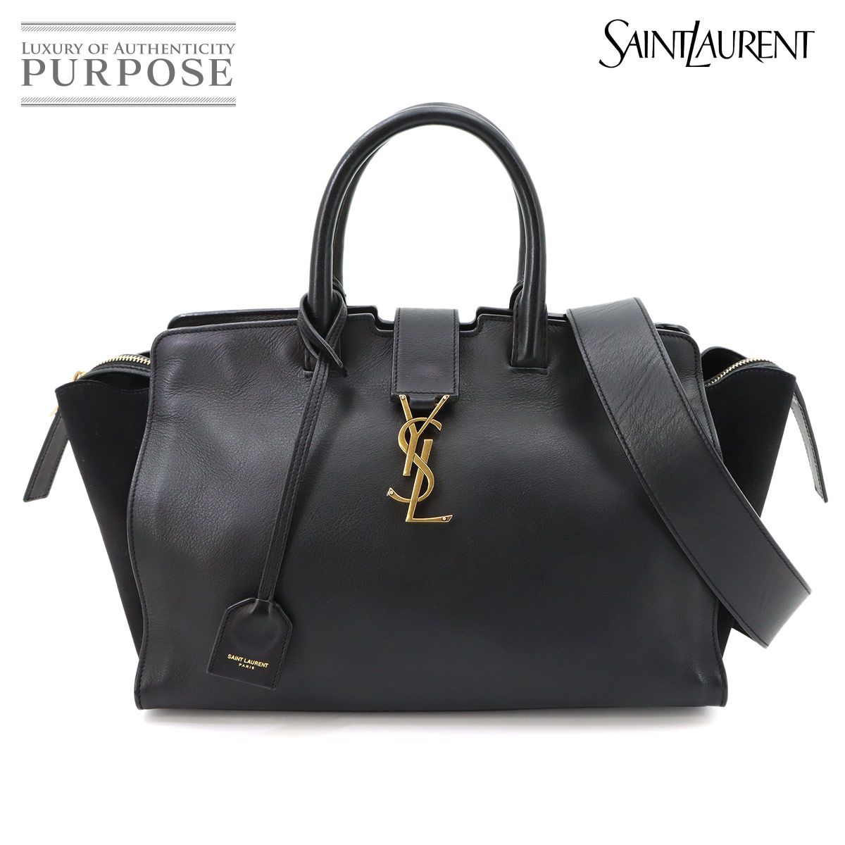 サンローラン SAINT LAURENT ダウンタウン カバス 2way ハンド ショルダー バッグ レザー ブラック 436832 Downtown Cabas Bag 90322846