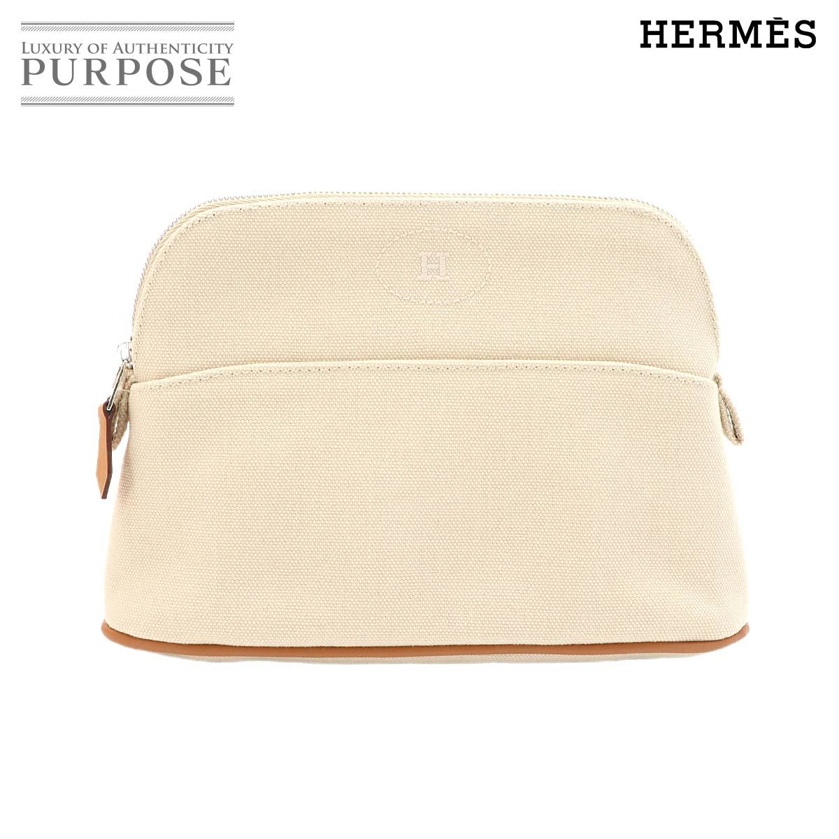 未使用 展示品 エルメス HERMES ボリード ポーチ 20 ミニ コットンキャンバス レザー ナチュラル シルバー 金具 Bolide Pouch 90324575