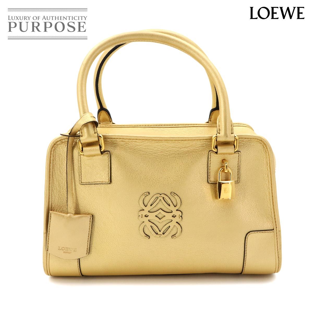 新品同様 ロエベ LOEWE アマソナ 28 ハンド バッグ レザー ゴールド 339.70.780 ゴールド 金具 Amazona 90324802