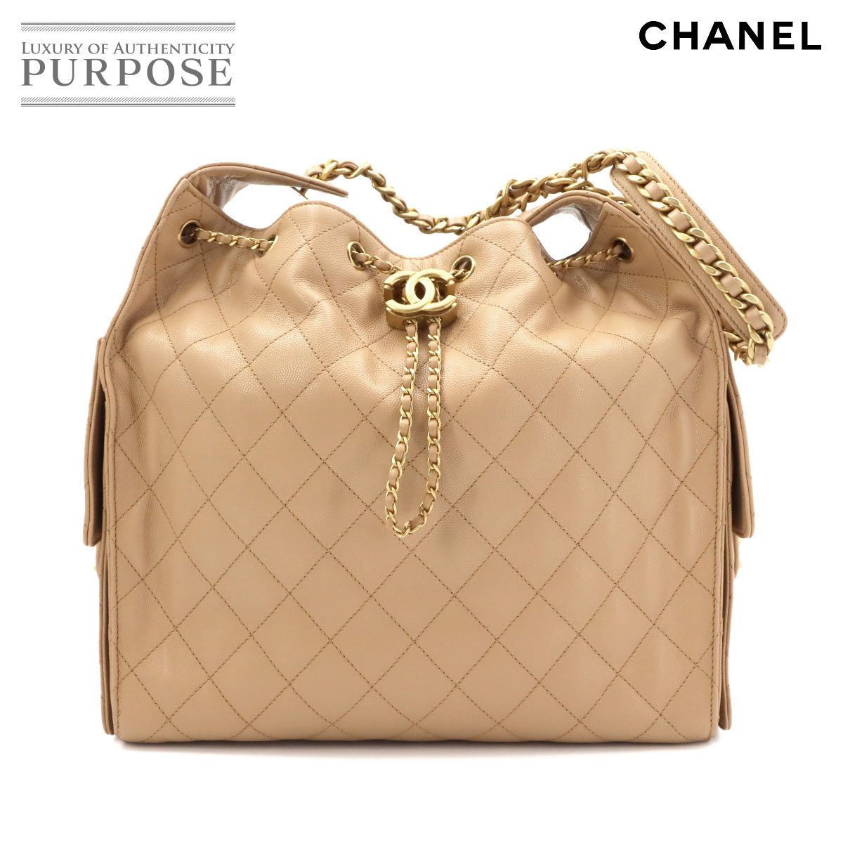 新品同様 シャネル CHANEL 25 スモール ショルダー バッグ キャビアスキン ベージュ AS5293 ゴールド 金具 CHANEL 25 Small Bag 90325048