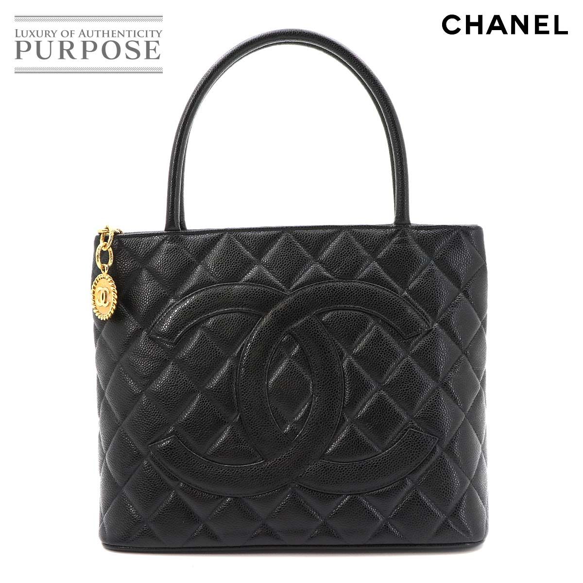 新品同様 シャネル CHANEL 復刻トート バッグ キャビアスキン ブラック A01804 ゴールド 金具 ヴィンテージ Medallion Tote Bag 90325451 155,000円