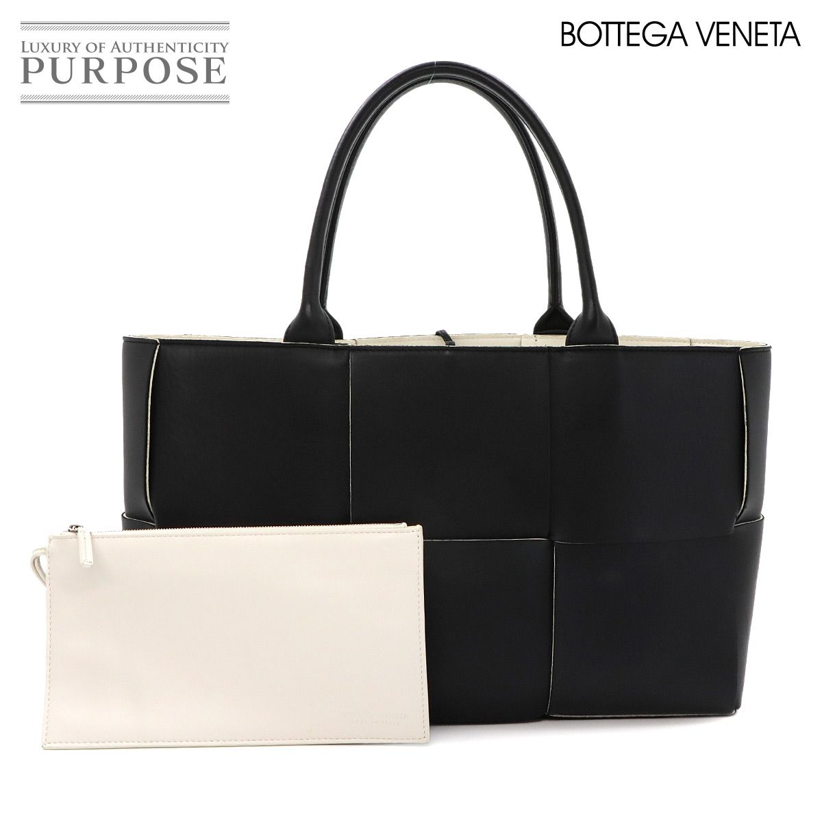 新品同様 ボッテガ ヴェネタ BOTTEGA VENETA イントレチャート ミディアム アルコ トート バッグ レザー ブラック 609175 90325517