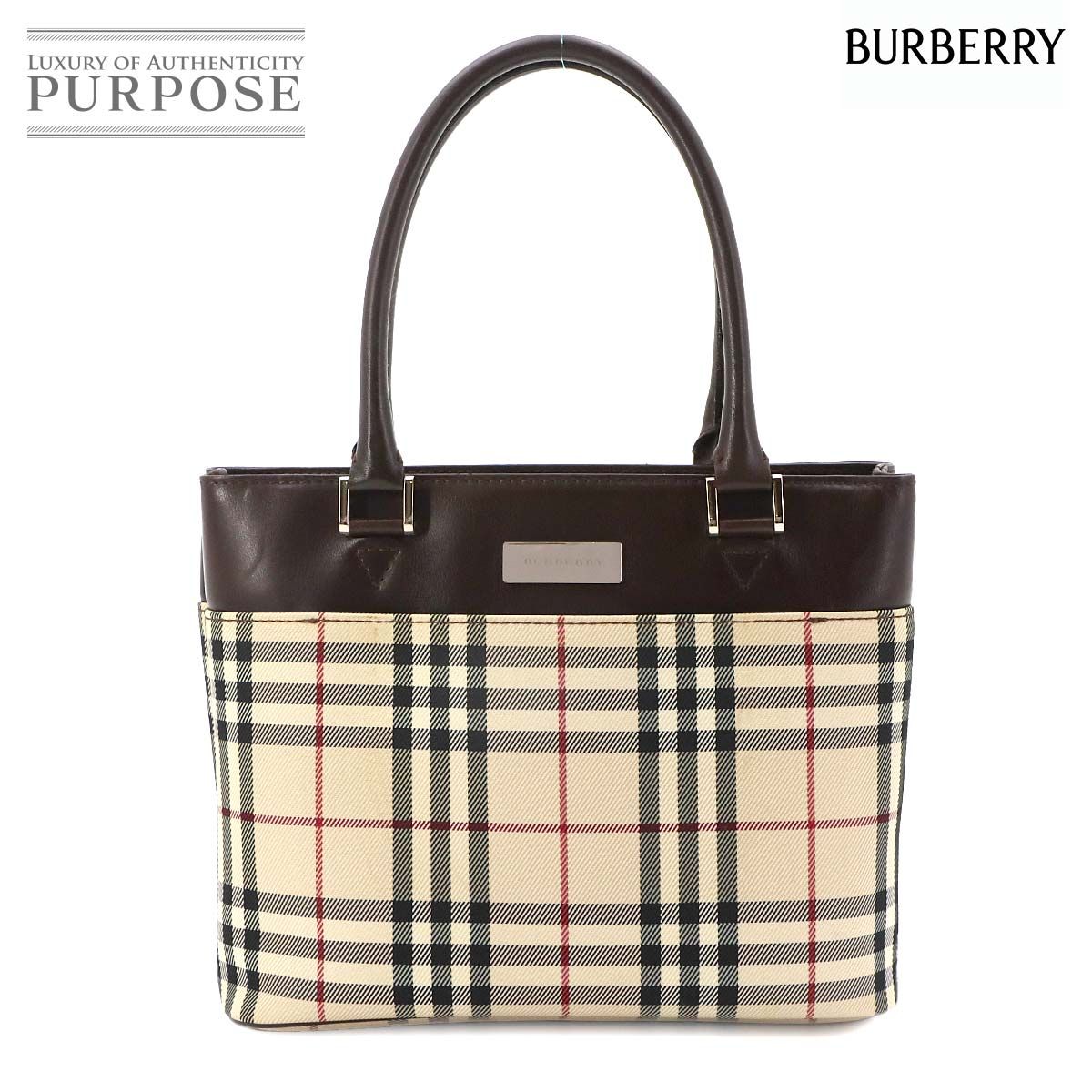 美品 バーバリー BURBERRY ノバチェック ハンド バッグ キャンバス 