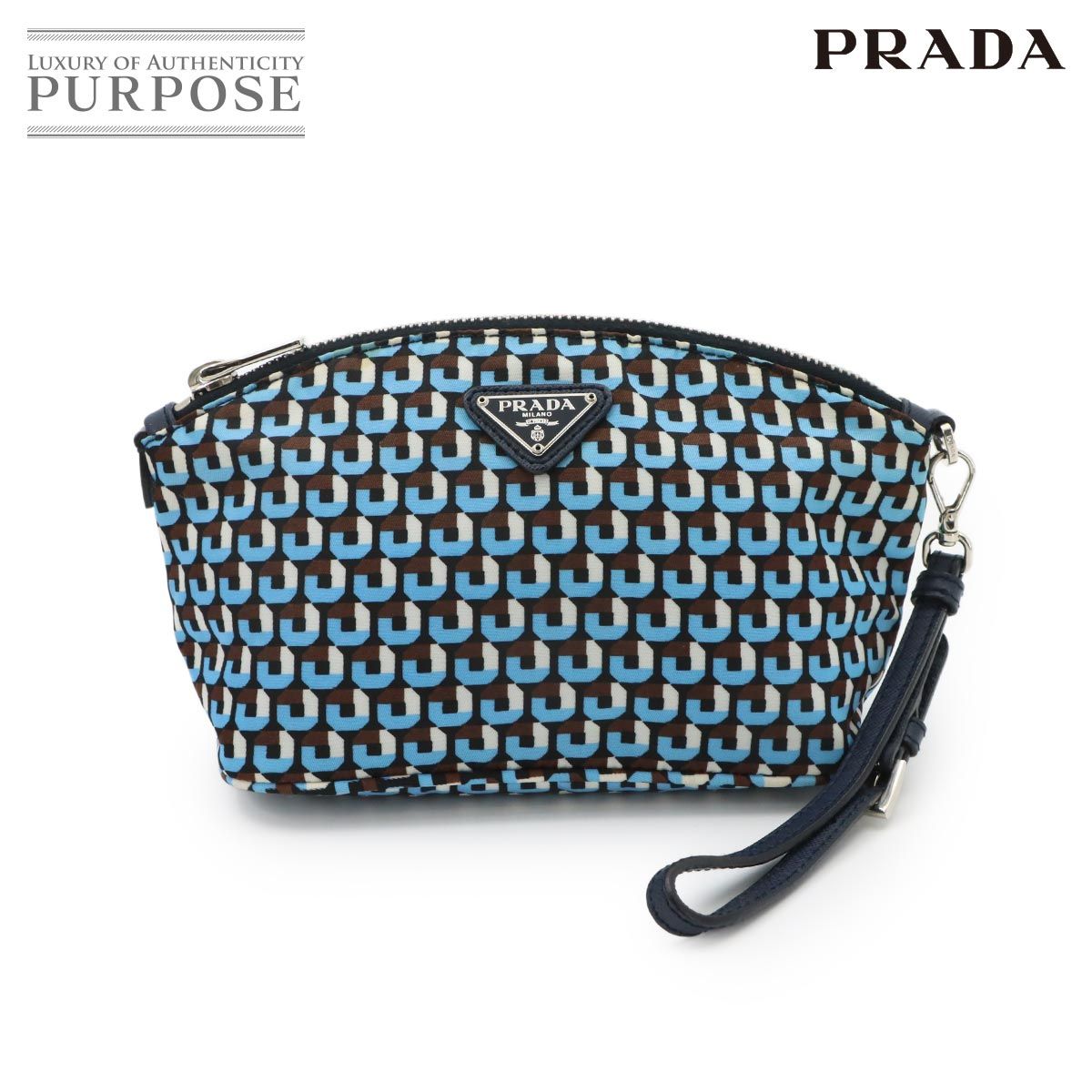 新品同様 プラダ PRADA 幾何学模様 ポーチ ナイロン サフィアーノ