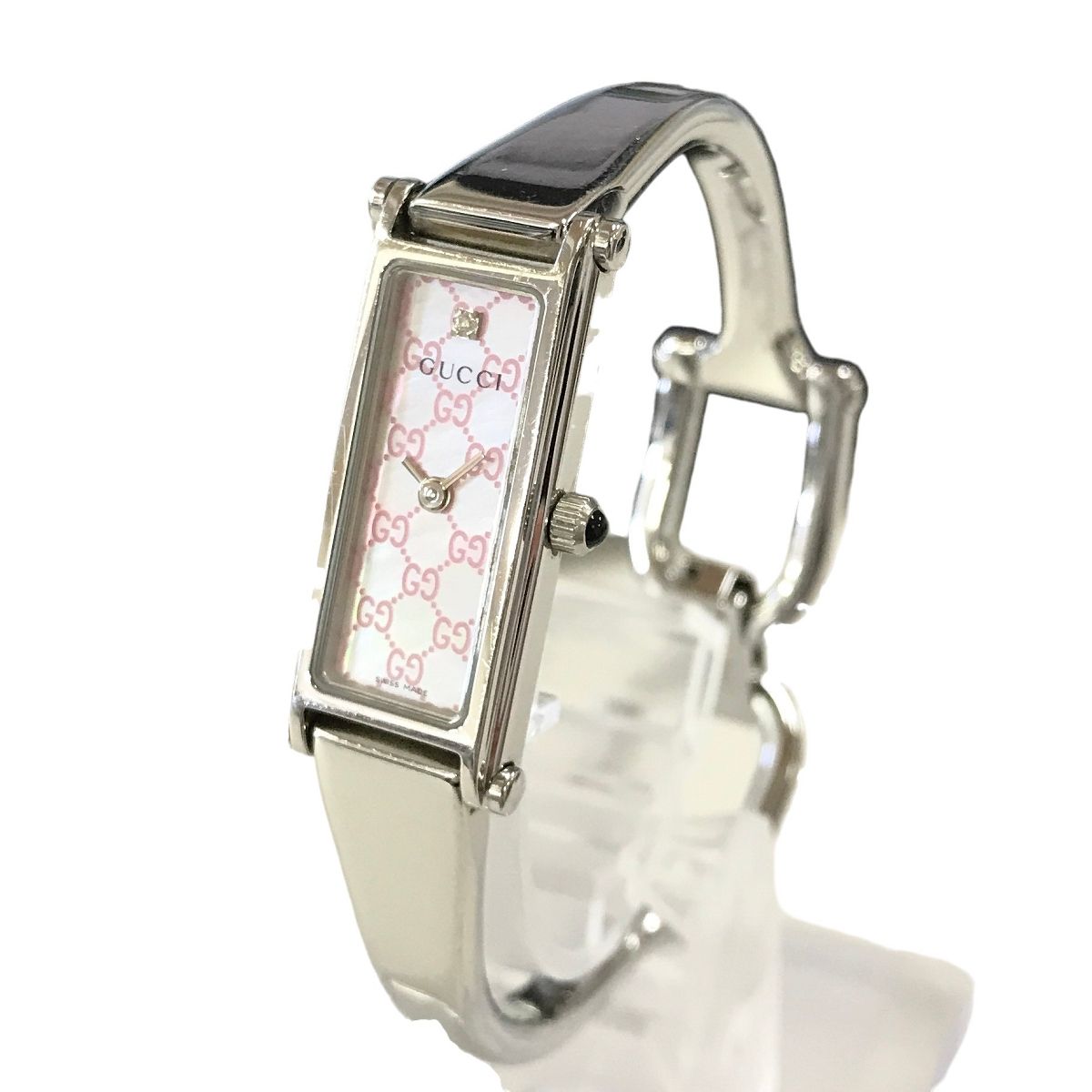 グッチ GUCCI 1500L スクエアフェイス バングルウォッチ シェル文字盤 シルバー レディース 不動 腕時計 中古 訳あり T11237553