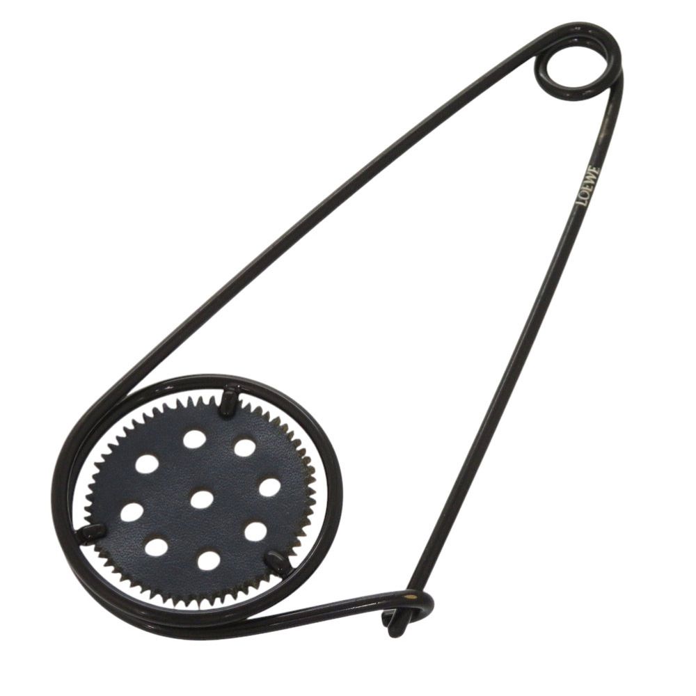 美品 ロエベ メカノピン メタル/レザー ブラック ブローチ アクセサリー 黒 0646 LOEWE