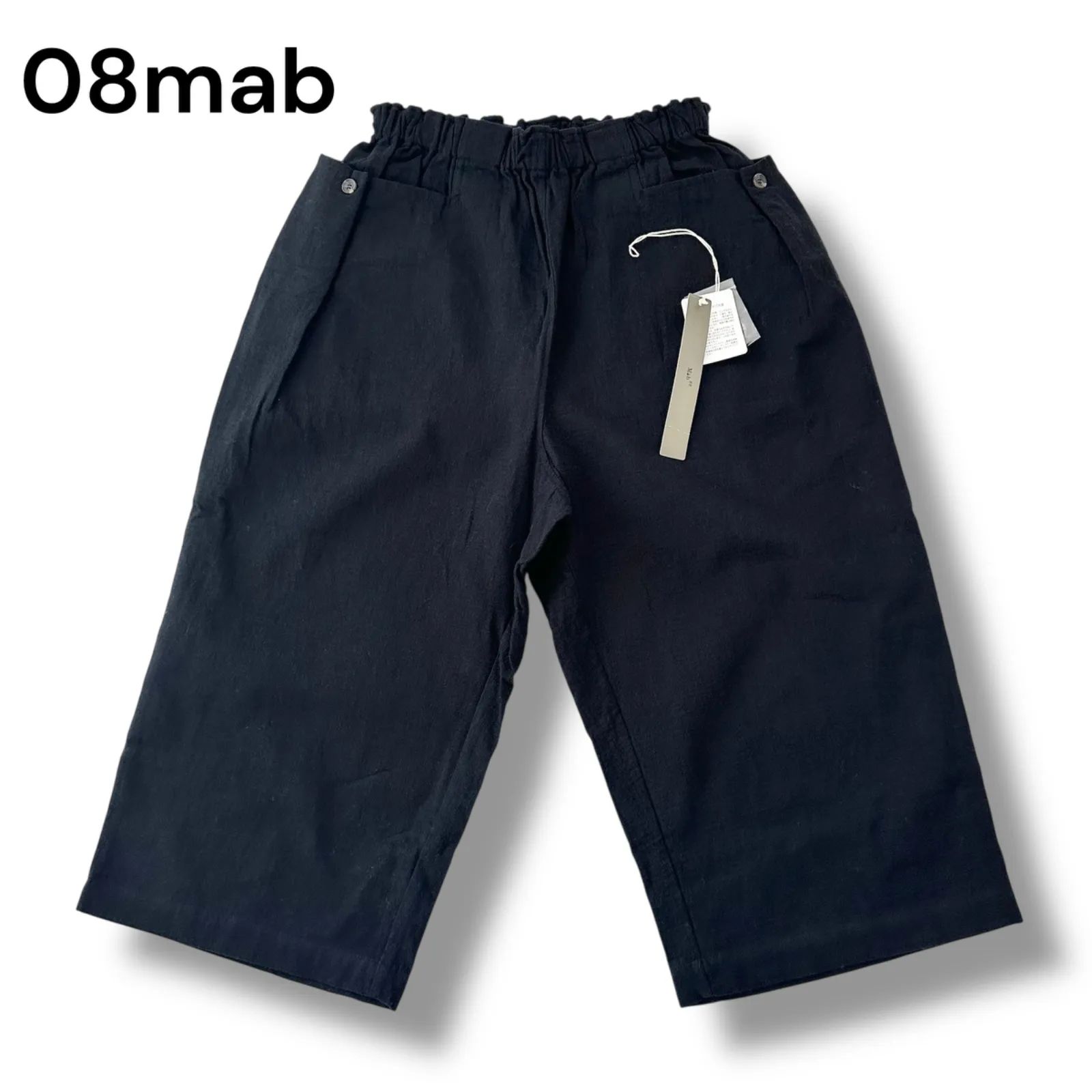 08MAB ゼロハチマブ コットン リネン ワイドパンツ ウエストゴム 未使用級 ブラック LL ゆったり 大きいサイズ イージーパンツ ガウチョ 綿麻 ナチュラル 6M021