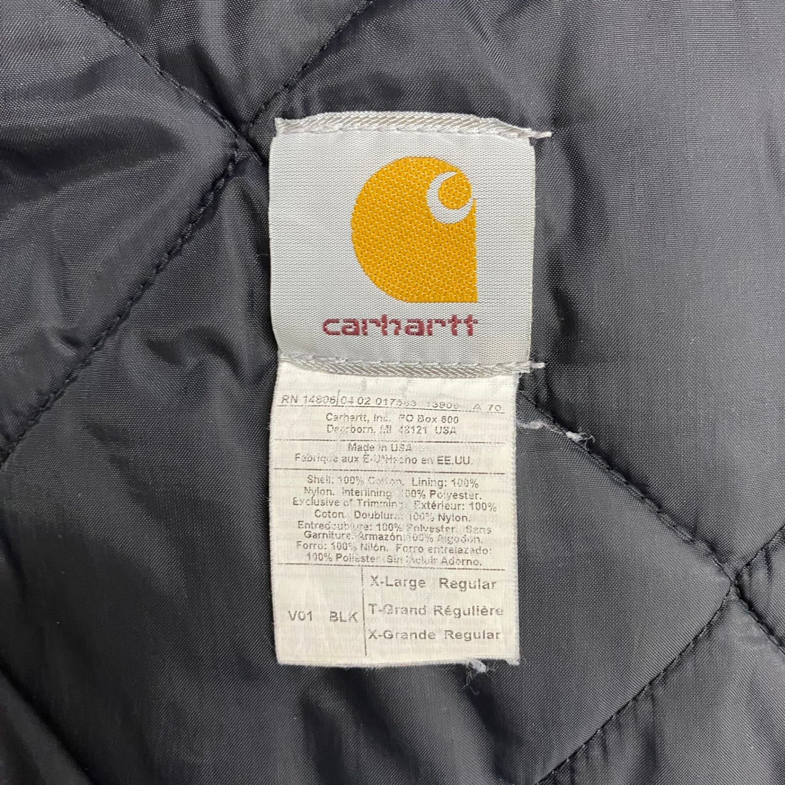 カーハート Carhartt 02年製 USA製 ダック 中綿ベスト ベスト ブラック