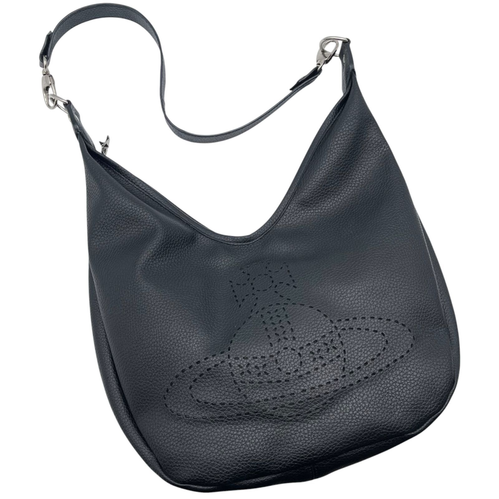 美品 Vivienne Westwood ヴィヴィアンウエストウッド パンチングオーブショルダーバッグ レザー ロゴ シボ革 ブラック 黒 レディース