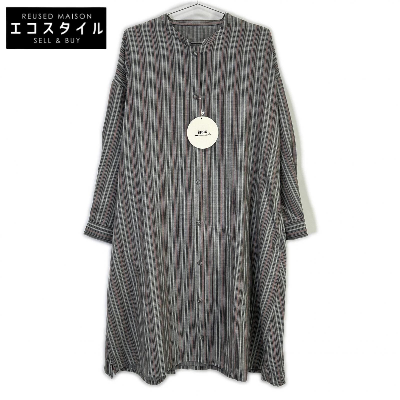 isato　イサト　IS-O-029A グレー ストライプシャツワンピース　F