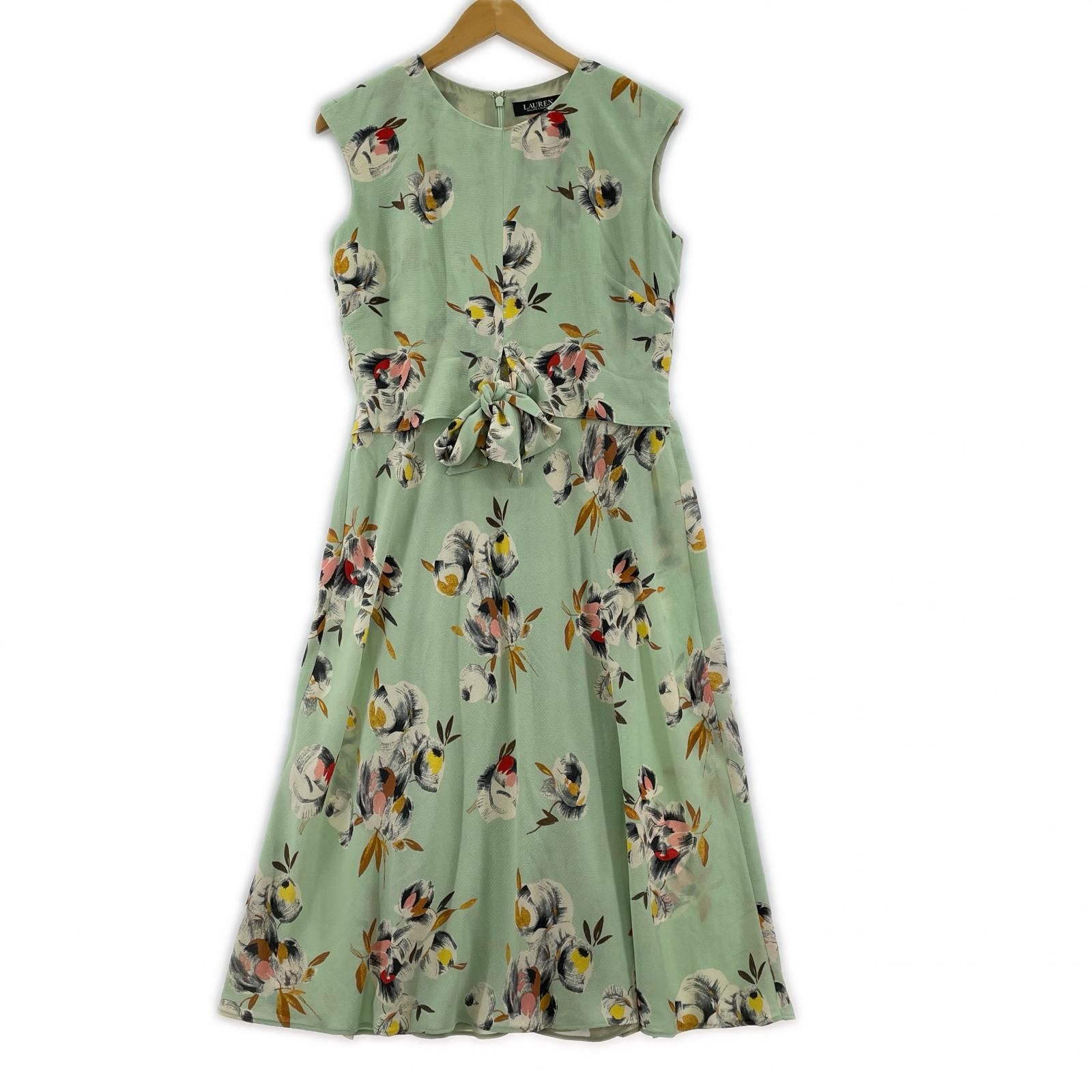 LAUREN RALPH LAUREN ローレン ラルフ ローレン 総柄 ノースリーブワンピース size4/ライトグリーン