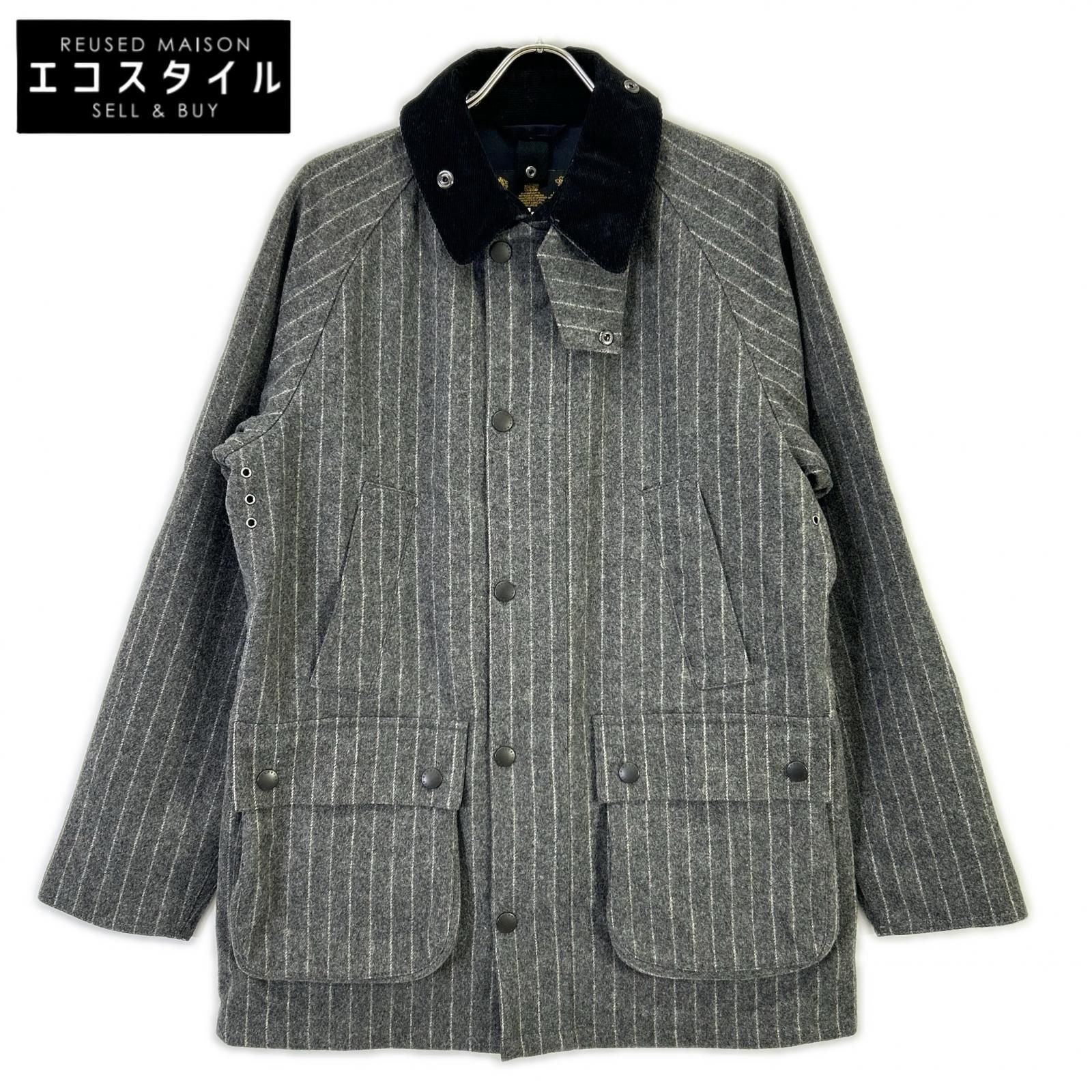Barbour　バブアー　1502182 15AW グレー ウール ストライプ ビデイルSL フーデットジャケット　40
