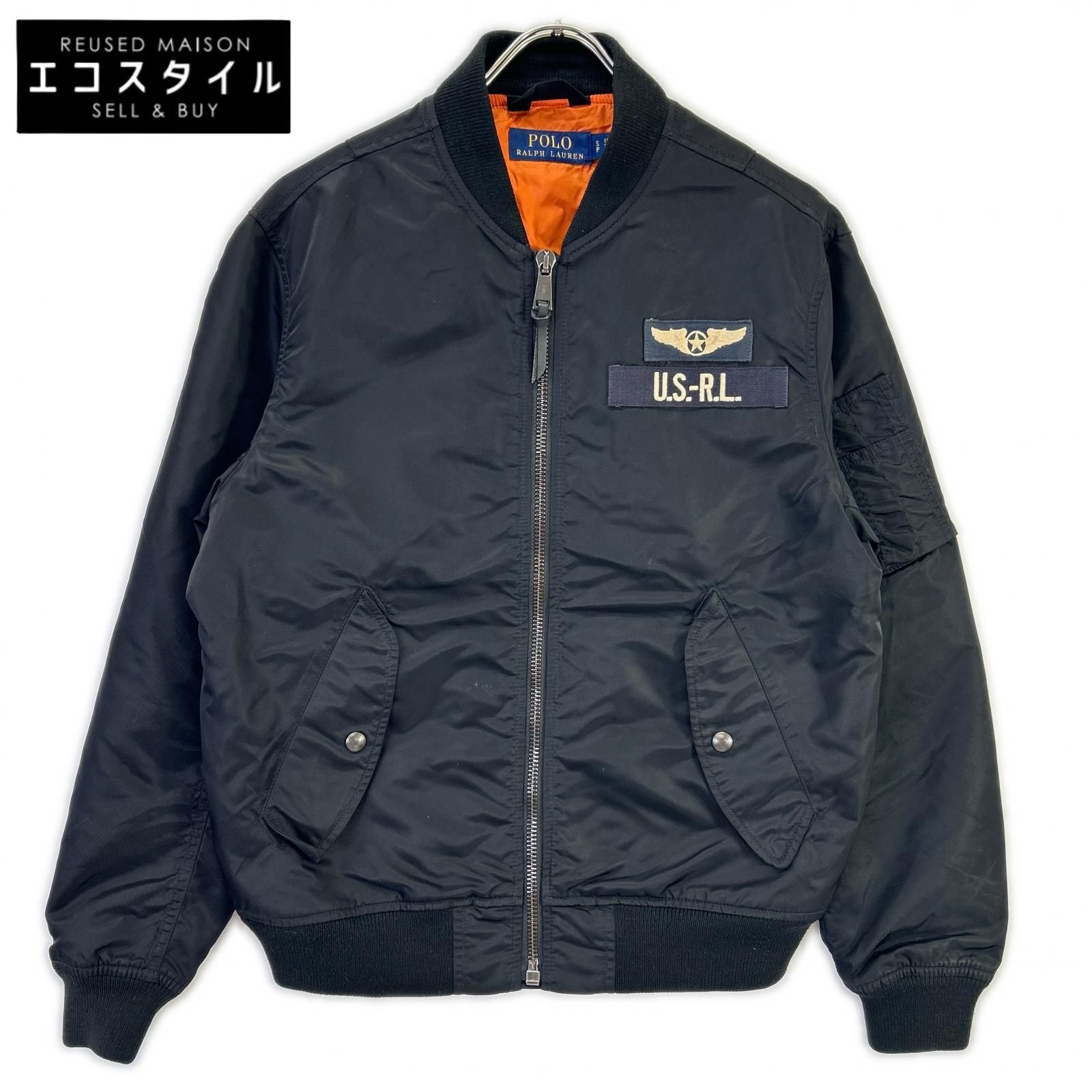 POLO RALPH LAUREN　ポロ ラルフローレン　ブラック ナイロン MA-1 ボンバー フライトジャケット　S