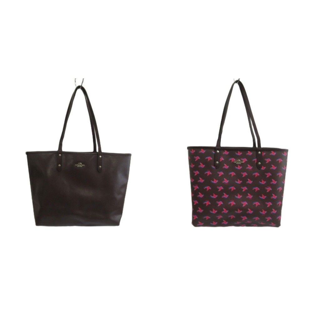 コーチ COACH トートバッグ 肩掛け PVC レザー リバーシブル 鳥 ハッピーバード 総柄 ロゴ シルバー金具 ボルドー /XZ ■GY19