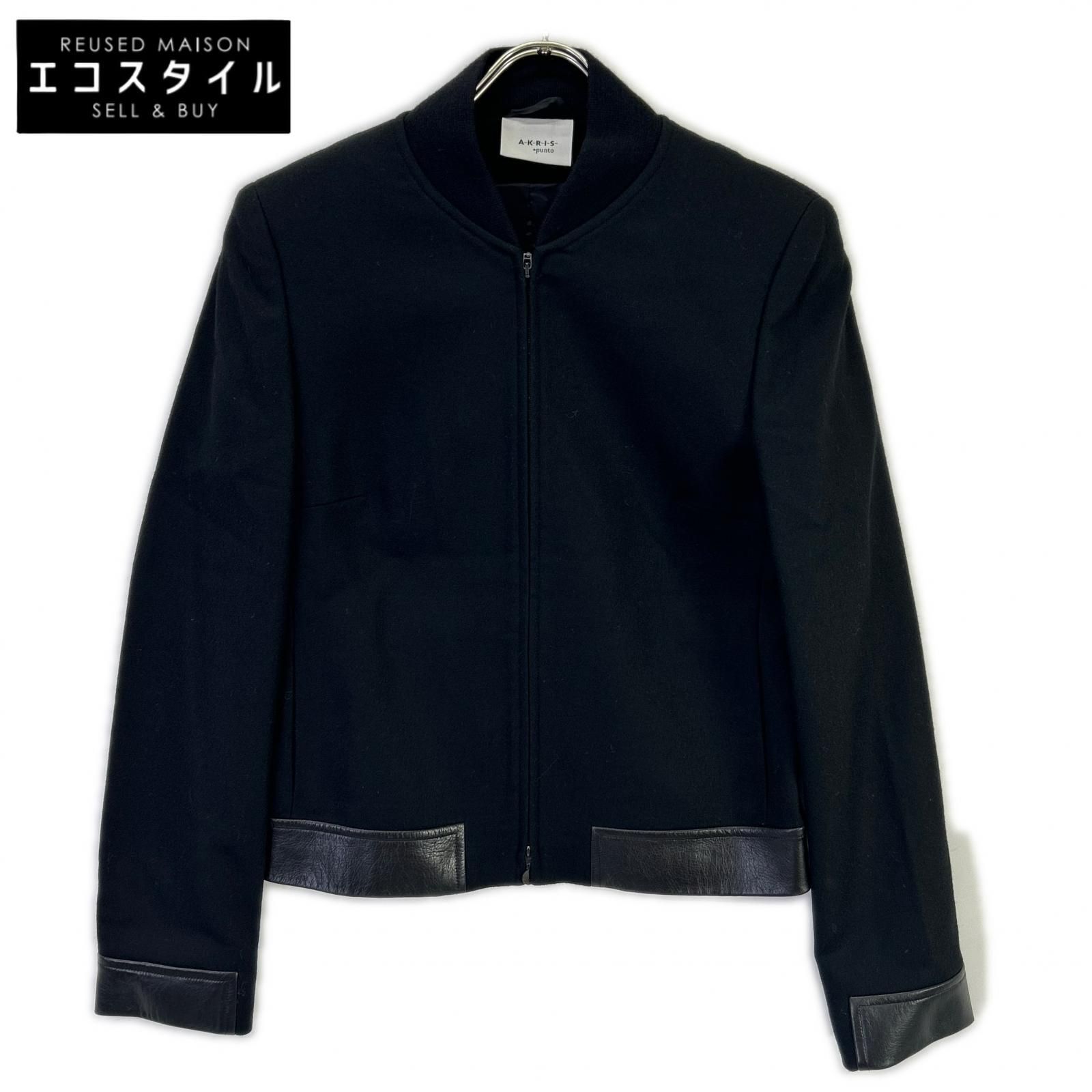 AKRIS　アクリス　ブラック ウール×レザー ブルゾン　36