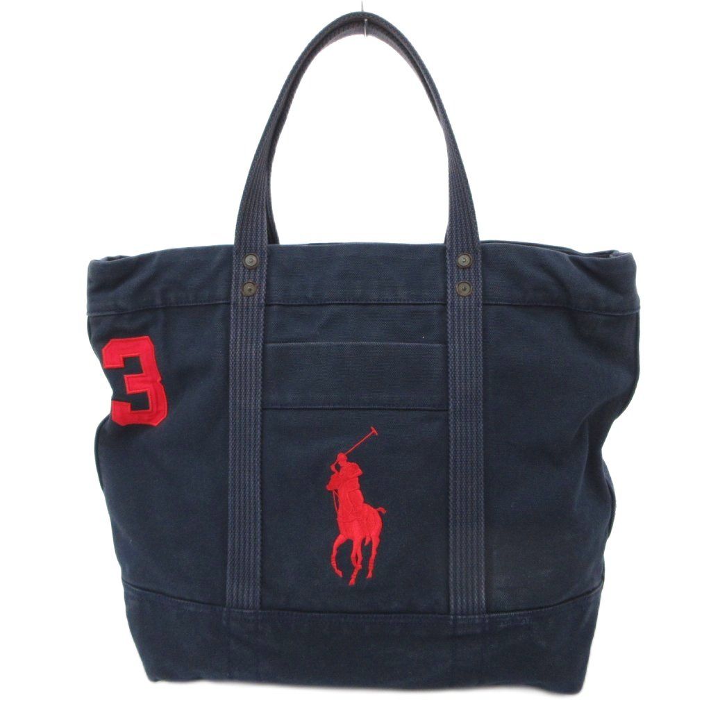ポロ バイ ラルフローレン Polo by Ralph Lauren トートバッグ キャンバス ポニー刺繍 ロゴ 紺 ネイビー /JS ■GY18