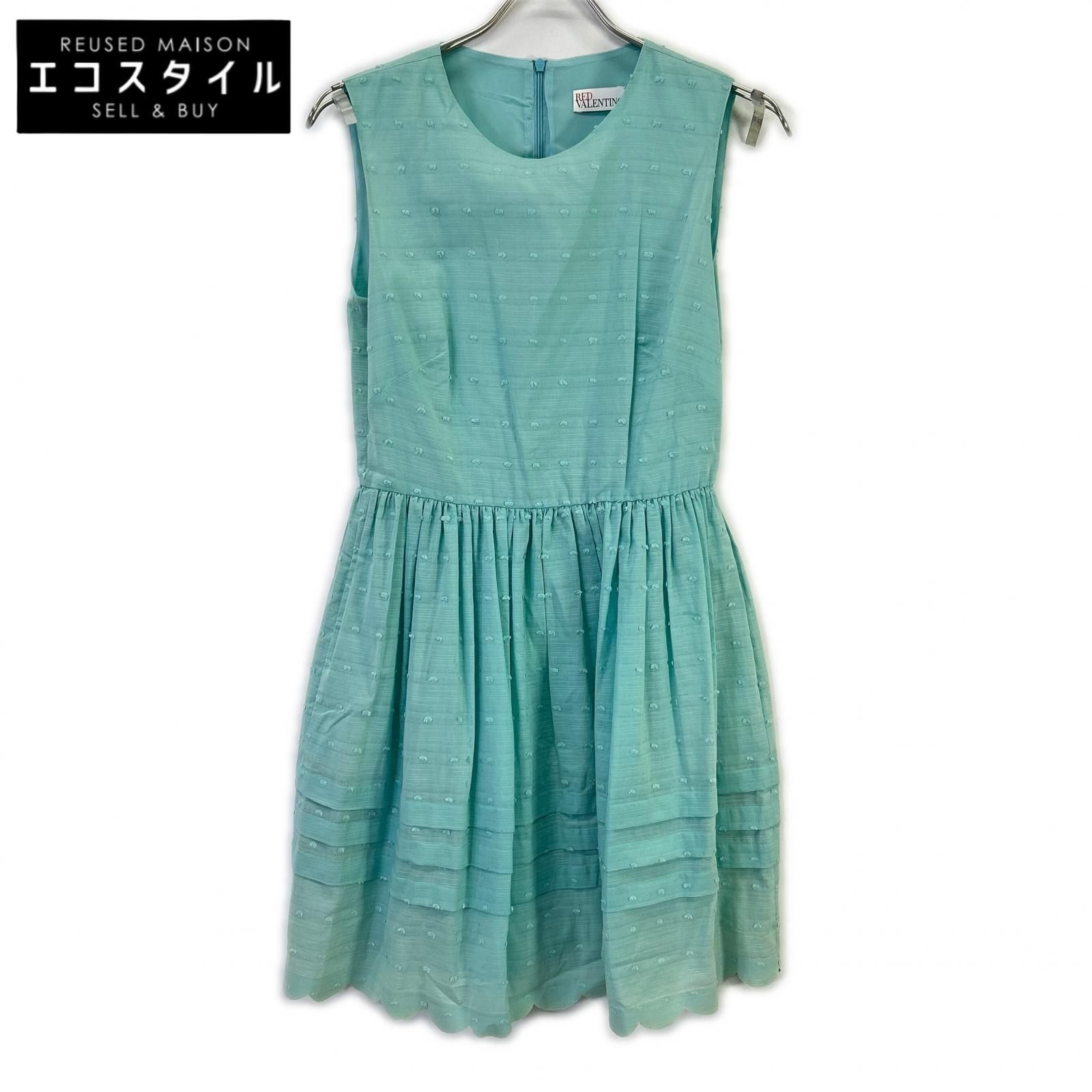 RED VALENTINO　レッドヴァレンチノ　0000036425 グリーン ターコイズブルー ノースリーブワンピース　40