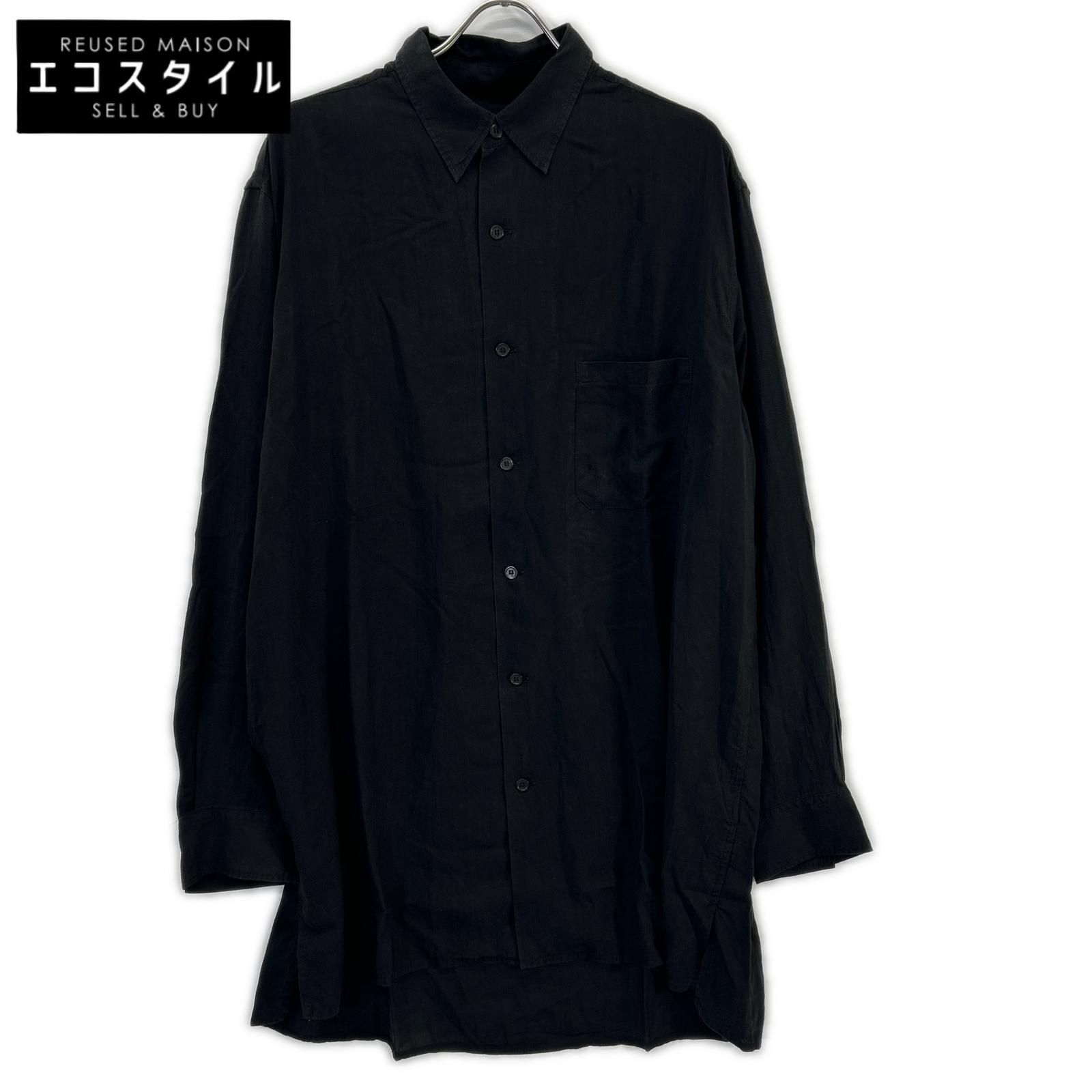 Yohji Yamamoto POUR HOMME　ヨウジヤマモトプールオム　HP-B13-200 ブラック セルロースローン スタンダード オーバーサイズシャツ　4