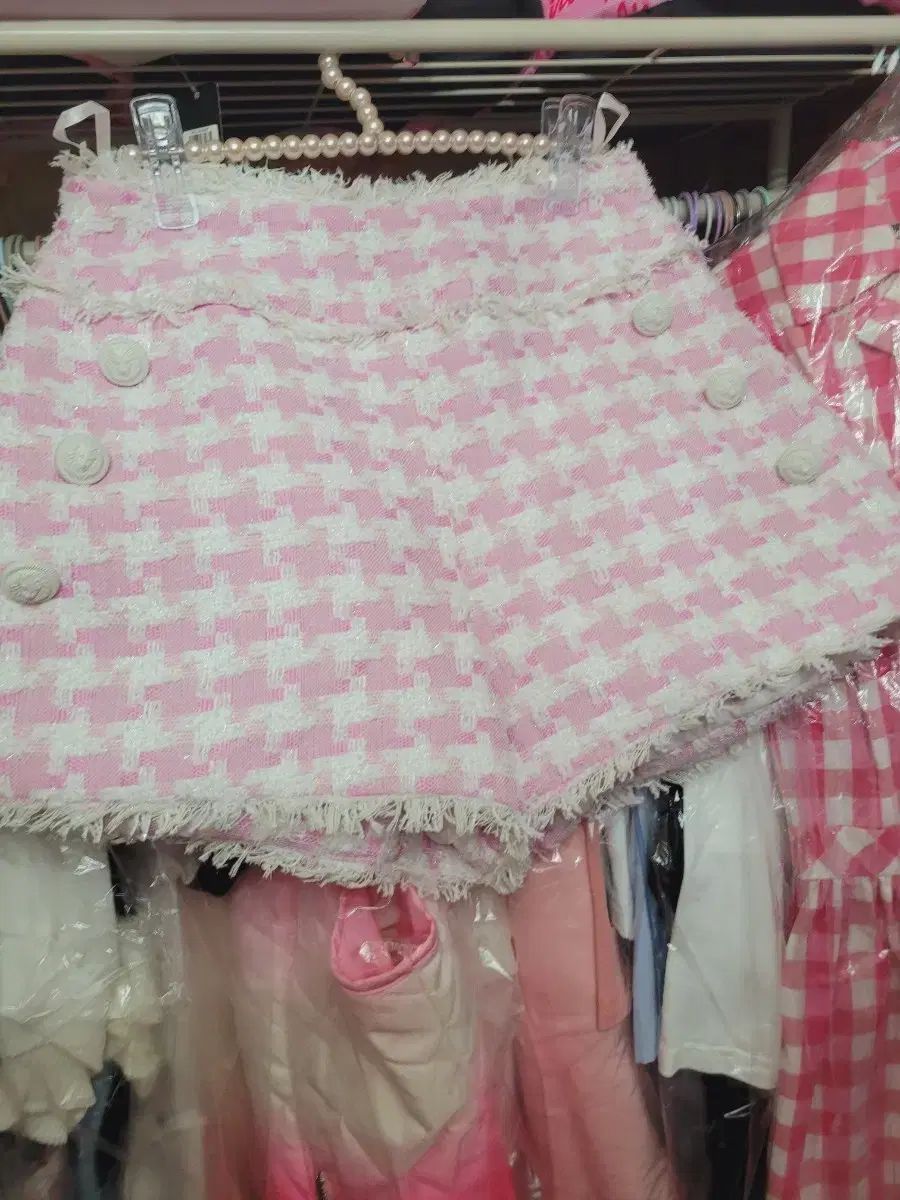 ピンク 白 ギンガム CHECK ツイード ハーフパンツ 輸入