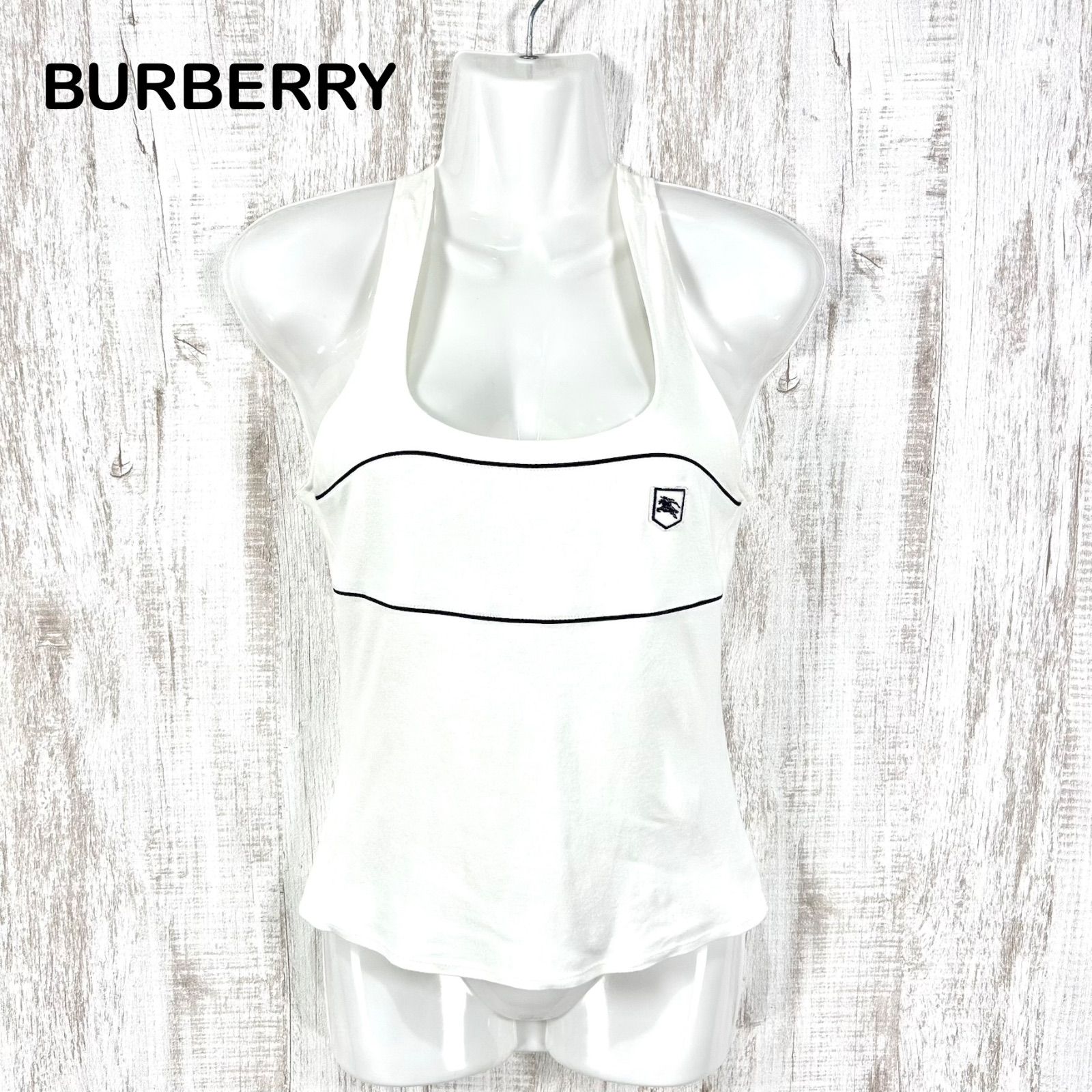 00s BURBERRY BLUE LABEL バーバリーブルーレーベル ホースロゴ刺繡 バックリボン ホルターネック タンクトップ ホワイト レディース ノースリーブ トップス y2k 平成ギャル