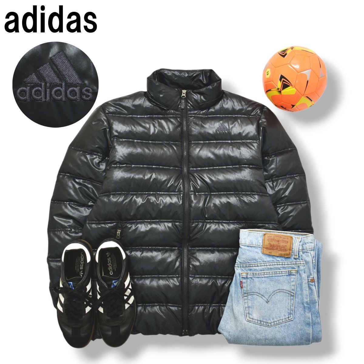 アディダス adidas キルティング ダウン ジャケット ジップアップ ジャンパー ウィンドブレーカー パフォーマンス ロゴ O ブラック スポーツ ストリート カジュアル ウェア メンズ