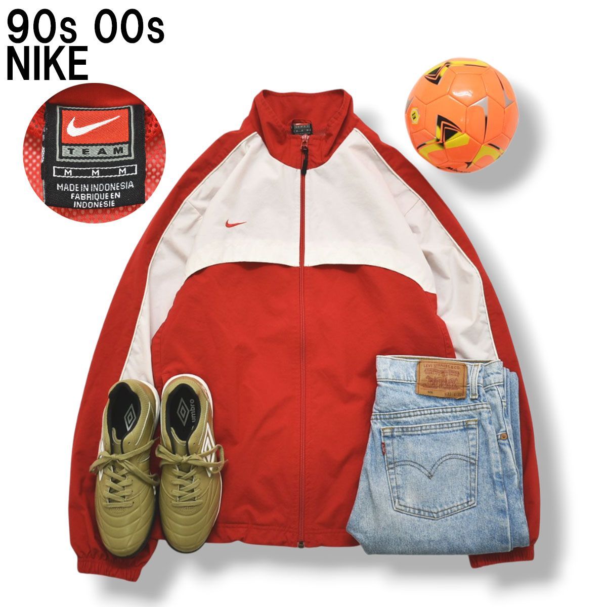 90s 00s ヴィンテージ ナイキ NIKE ウィンド ジャケット ジップアップ ジャンパー 裏地 メッシュ ベンチレーション M レッド x ホワイト スポーツ ストリート カジュアル メンズ