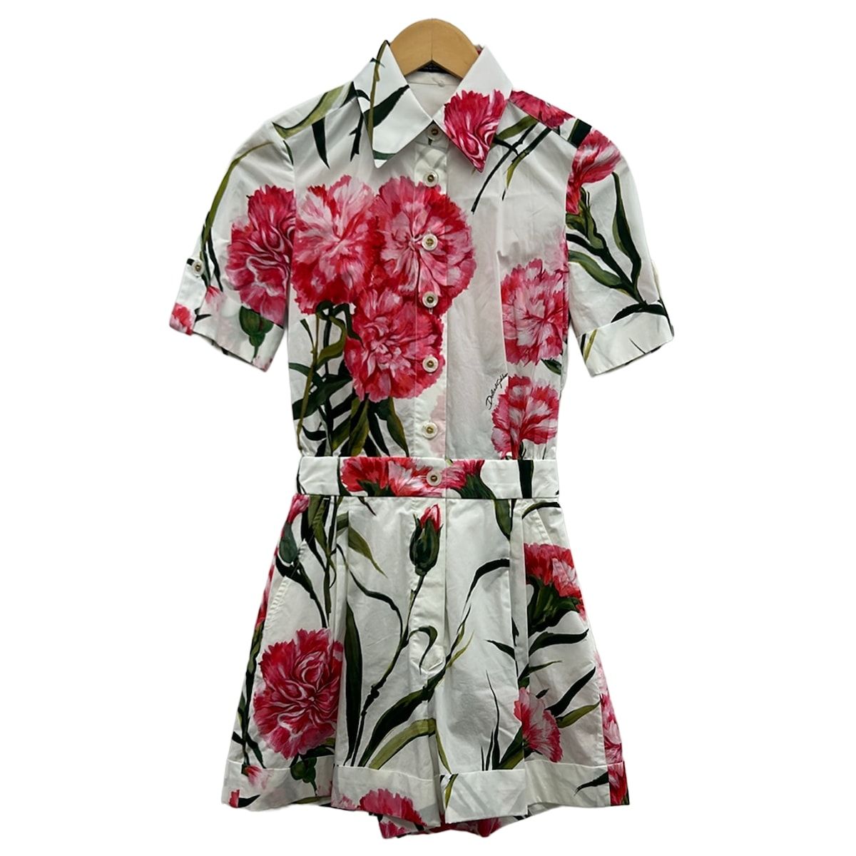 DOLCE&GABBANA(ドルチェアンドガッバーナ) オールインワン サイズ36 S レディース - アイボリー×ピンク×グリーン ハーフ(ひざ丈)/花柄