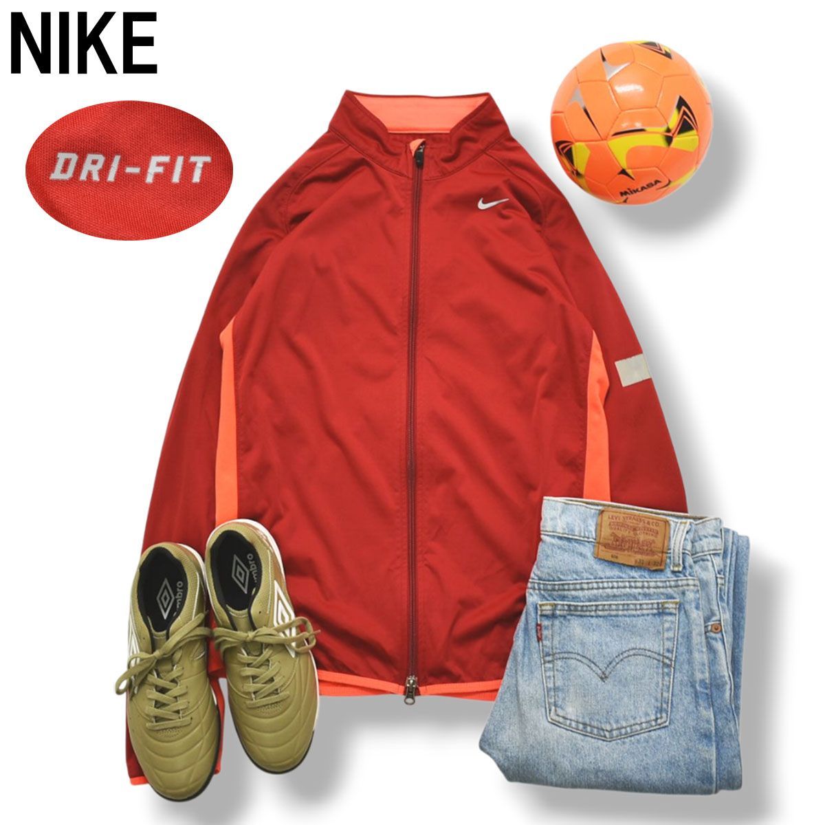 ナイキ NIKE ドライフィット DRI－FIT スウッシュ ロゴ プリント ストレッチ ウィンド ジャケット ジップアップ ラグランスリーブ 裏起毛 M レッド スポーツ ウェア メンズ