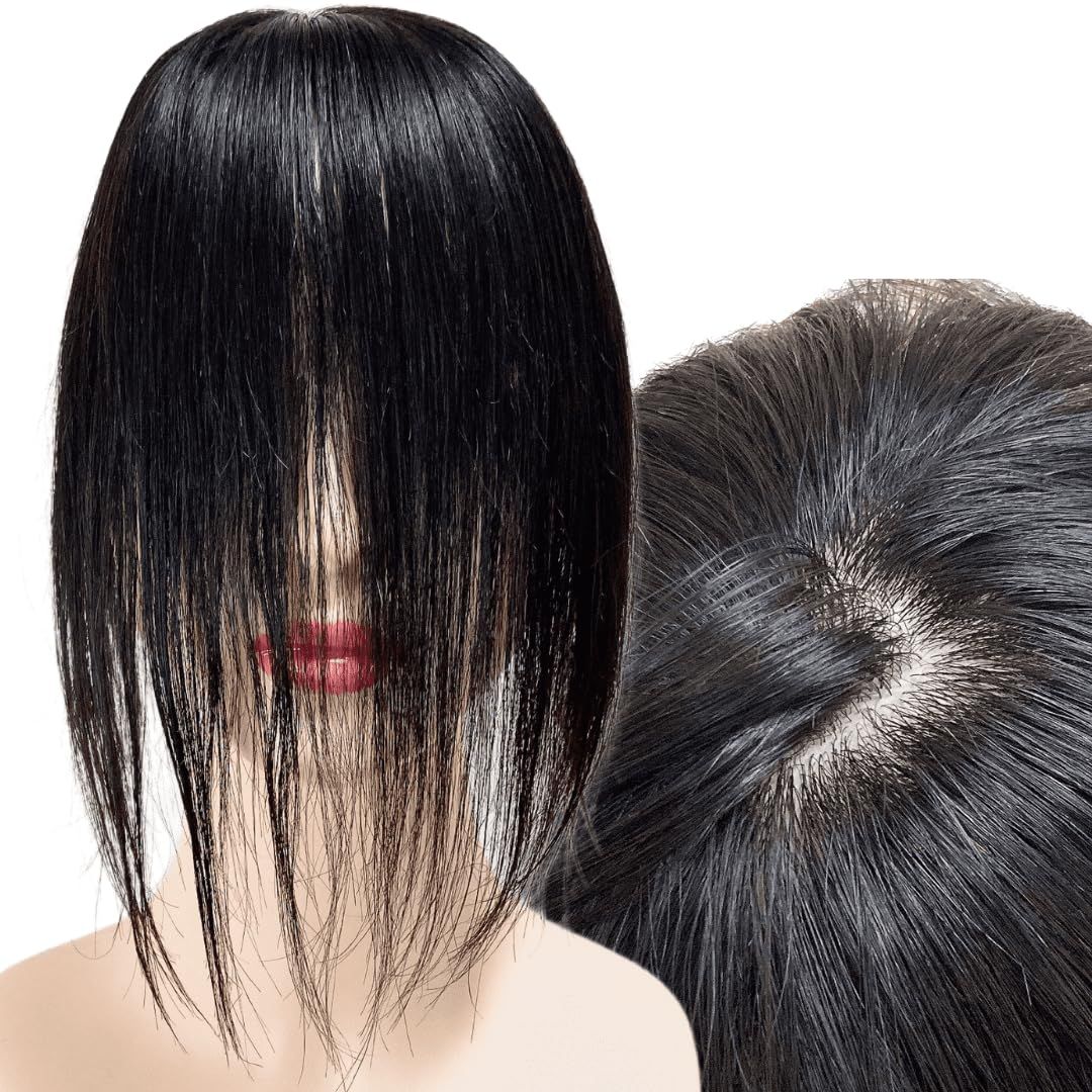 Luce brillare 部分ウィッグ 前髪未カット センター分け 真ん中分け ヘアピース ポイントウィッグ 女性 レディース 人毛100% かつら 分け目自由自在 トップピース トップカバー トップウィッグ [ナチュラルブラック] [12×13 (M)]
