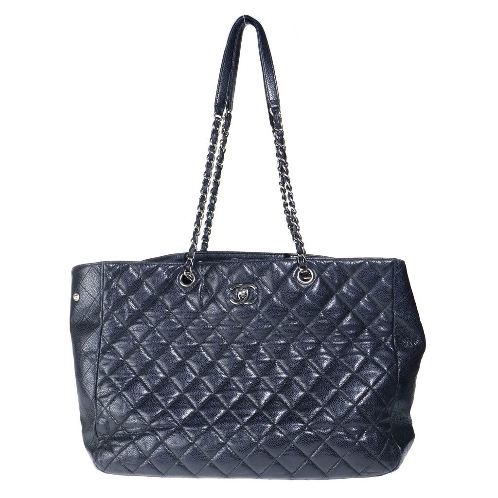 CHANEL (シャネル) ココマーク マトラッセ キルティング トートバッグ ハンドバッグ チェーンバッグ ブラック キャビアスキン シルバー金具