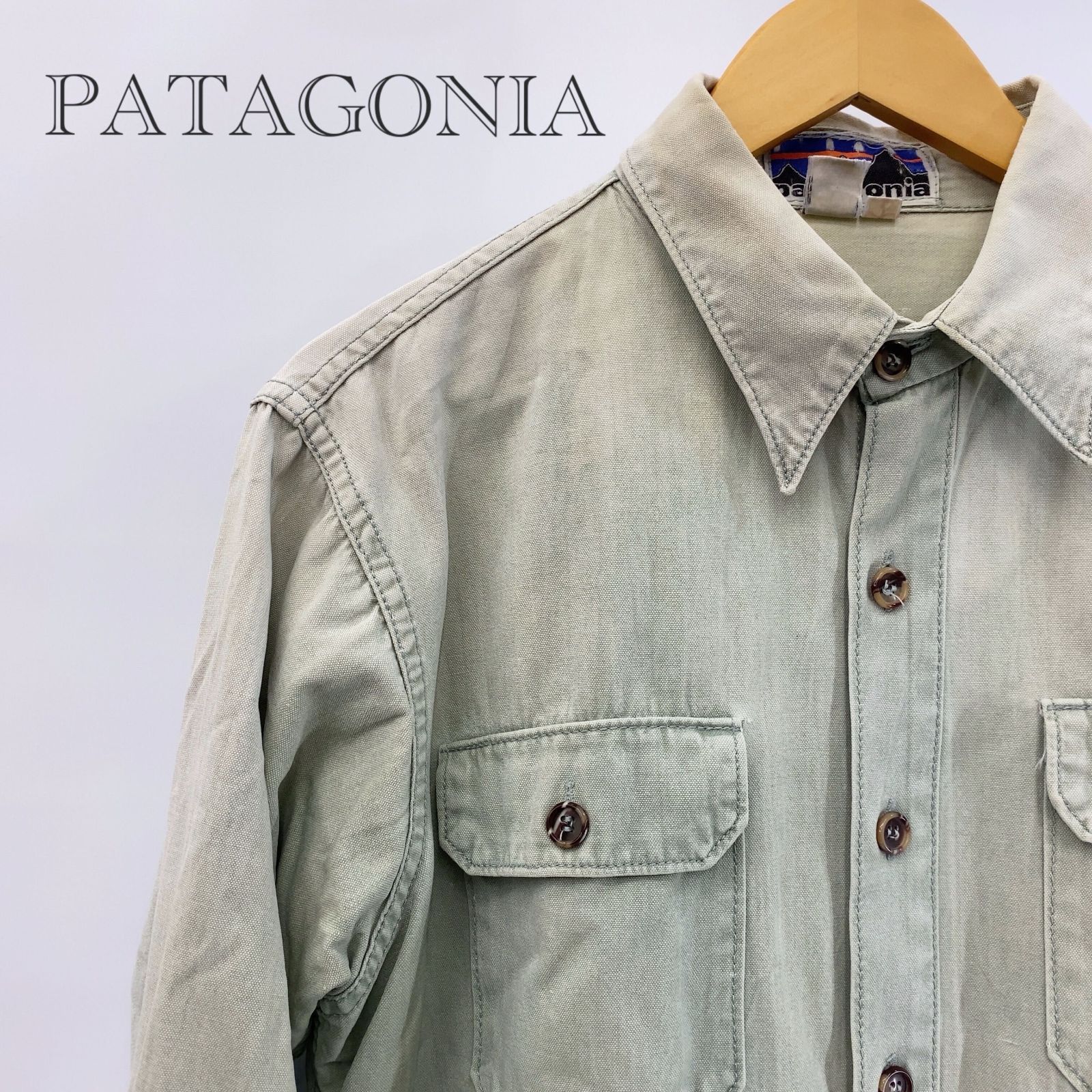 70s patagonia ワークシャツ 白タグ 初期タグ L ライトグリーン ヴィンテージ メンズ ファッション _201023