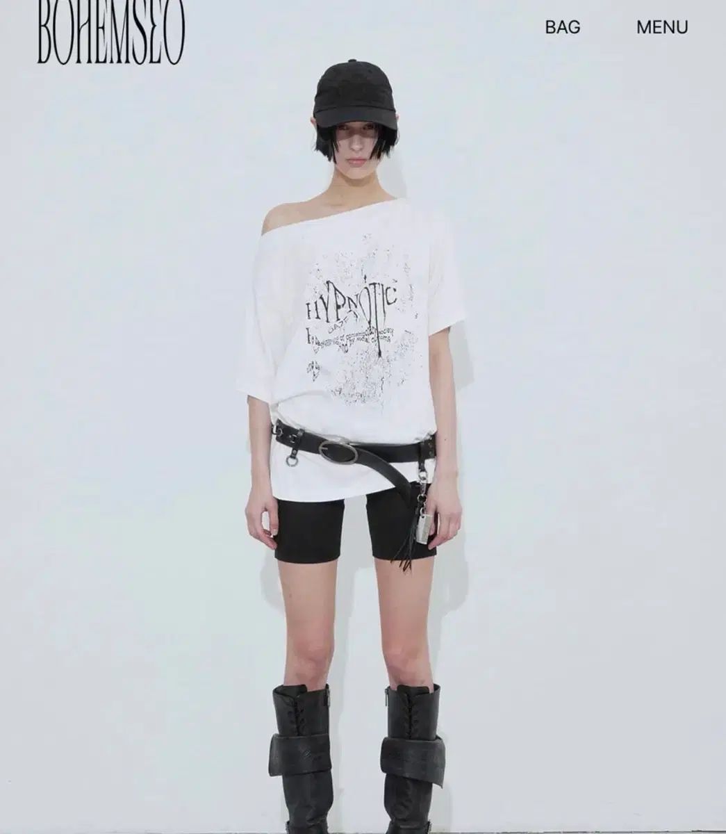 BOHEMSEO ボヘミアンソウル HYPNOTIC BOATNECK T WHITE