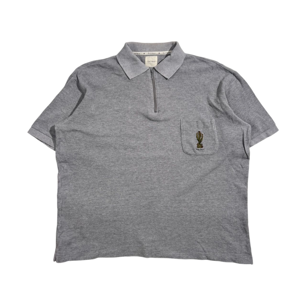 Karl Helmut カールヘルム サボテン ワンポイント 鹿の子 半袖 ハーフジップ ポロシャツ L/グレー系 メンズ ピンクハウス
