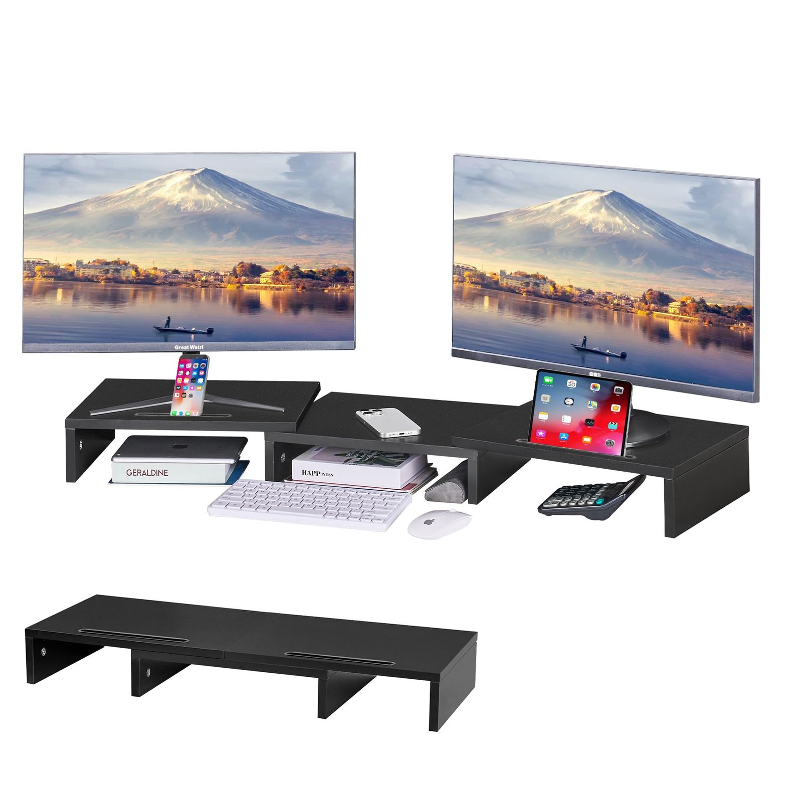 VECELO モニター台 卓上 【3分割構造 幅106~55cm タブレット置きスロット付き】 パソコン台 机上台 卓上収納 文具収納 姿勢改善 安定性 猫背防止 モニター 在宅勤務 オフィス 省スペース プリンター/iMac/タブレットパソ 739512b6