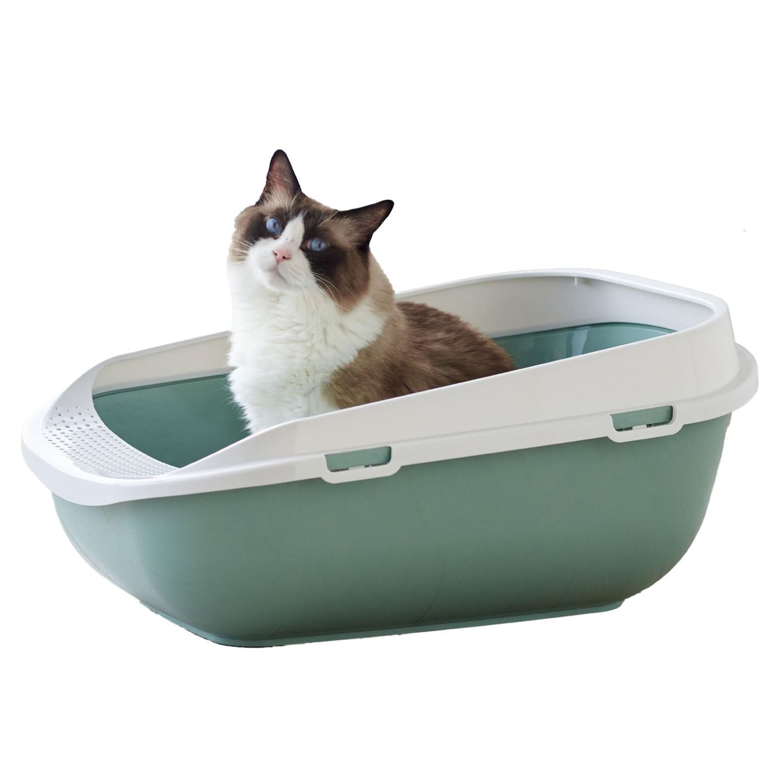 【OFT】 メガトレー ソフトグリーン 猫用 トイレ 本体 大きい猫 大きいトイレ ゆったり広々 飛び散り防止カバー付き サイズ(約) 幅48×奥65×高28.5cm★ 2a09556d