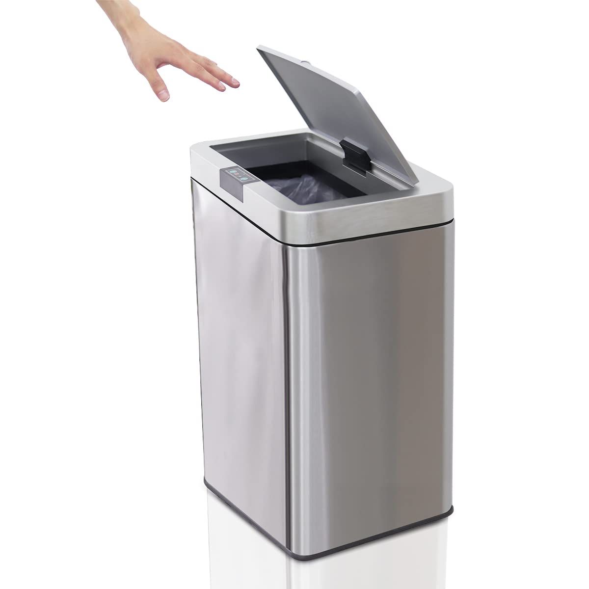WEIMALL ゴミ箱 45L 48L 自動開閉 ステンレス センサー 自動ゴミ箱 大容量 スリム おしゃれ 電池式 ステンレス キッチン 生ゴミ （スクエア,シルバー）mi 0691c581